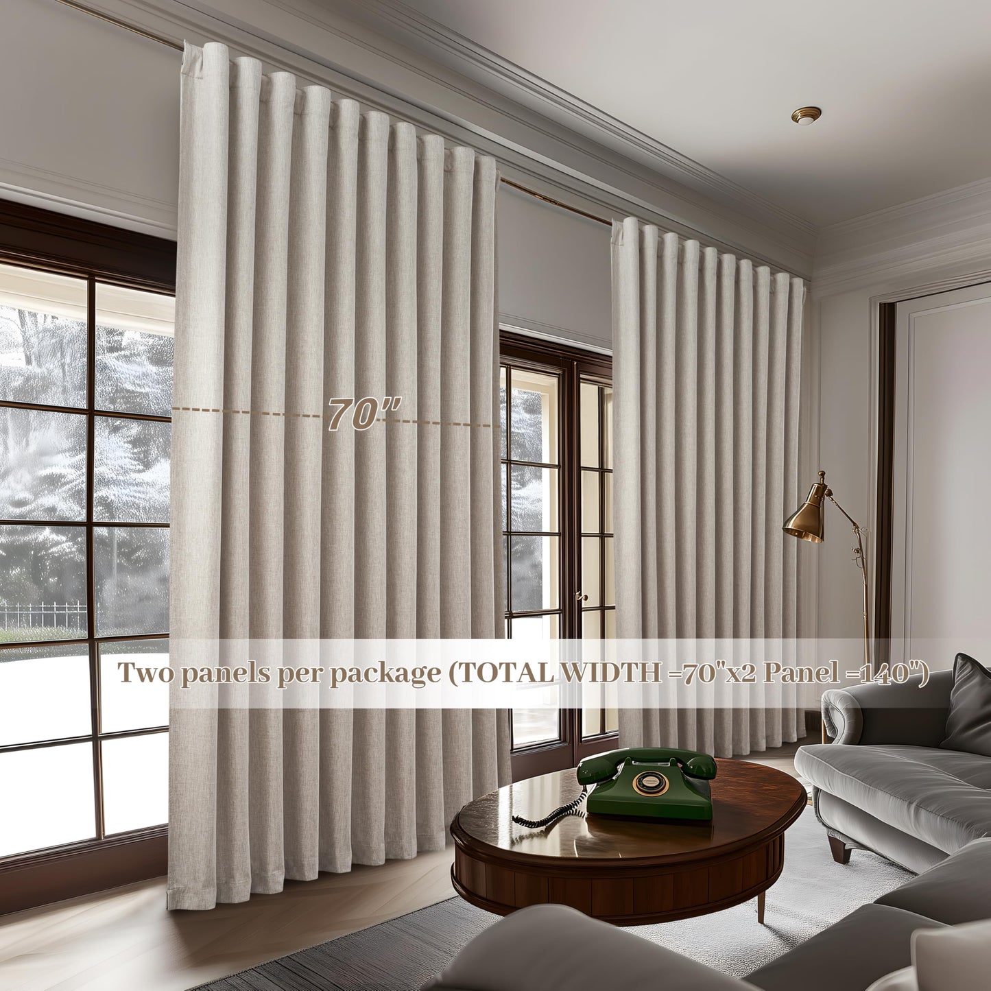 Blackout Curtains 70 Inches Extra Wide Natural Linen Curtains 84 Inch Length for Living Room, Pleated Farmhouse Bedroom Thermal Drapes for Winter Thick Window Energy Efficient 70"W x 84"L 2 Panels