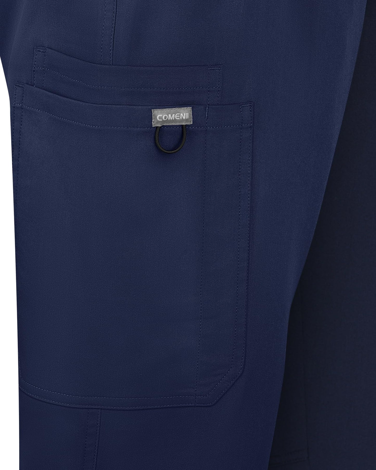 COMENII Scrubs for Women, Mid Rise Straight Leg Cargo Scrubs Pants with Knit Yoga Waistband, Anti-Wrinkle Womens Scrubs Pants-1-R-Navy M