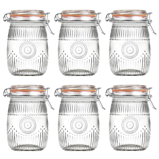 Amzcku Wide Mouth Vintage Mason Jars with Airtight Lid 32oz, Canister Quart Jars for Kitchen Storage - for Coffee, Sugar, Beans 6 Pack