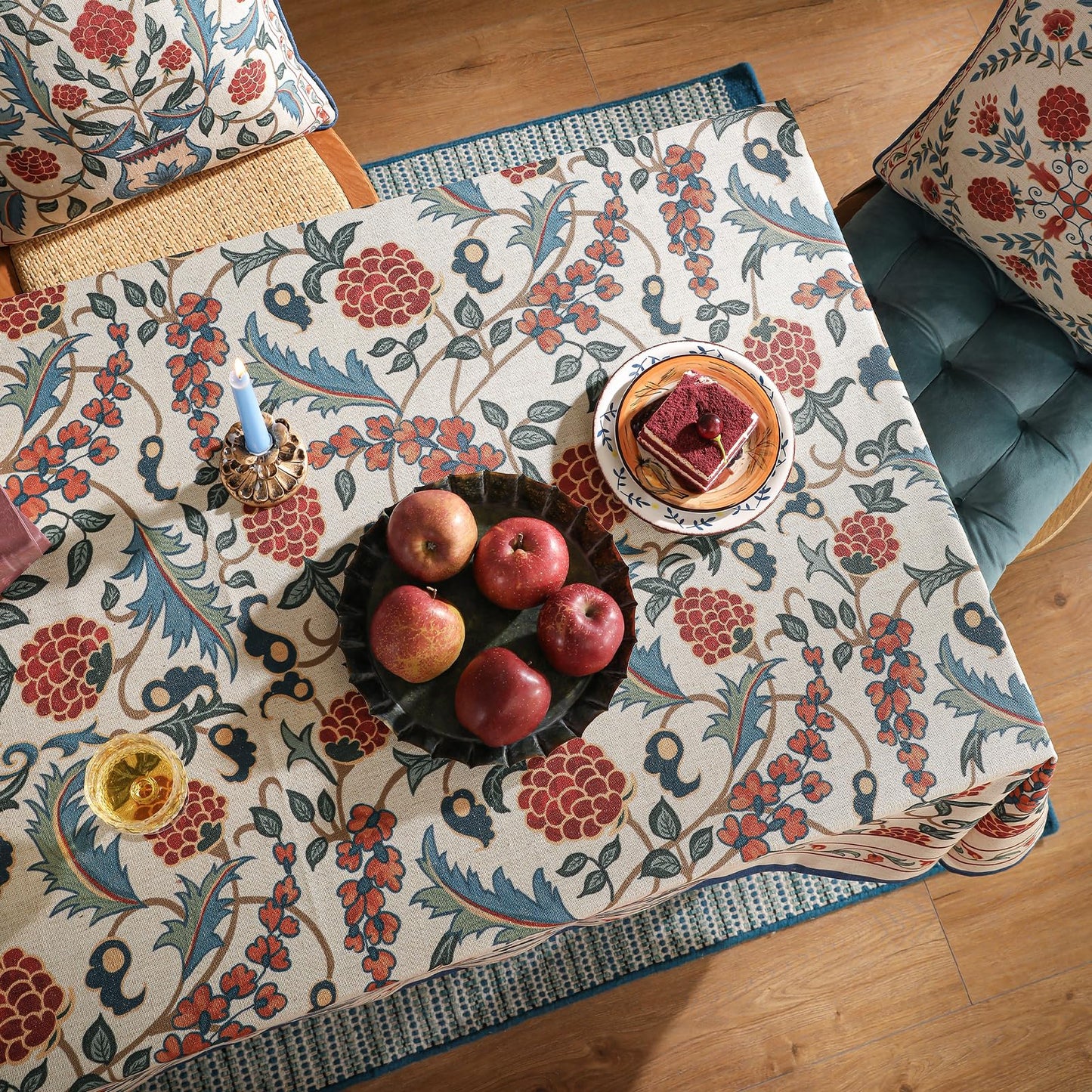 patdrea French Linen Pattern Tablecloth Soft Durable Floral Table Cloth Designer Kitchen Dining Tablecloth for Rectangular Tables for Parties Christmas 55"x 79"
