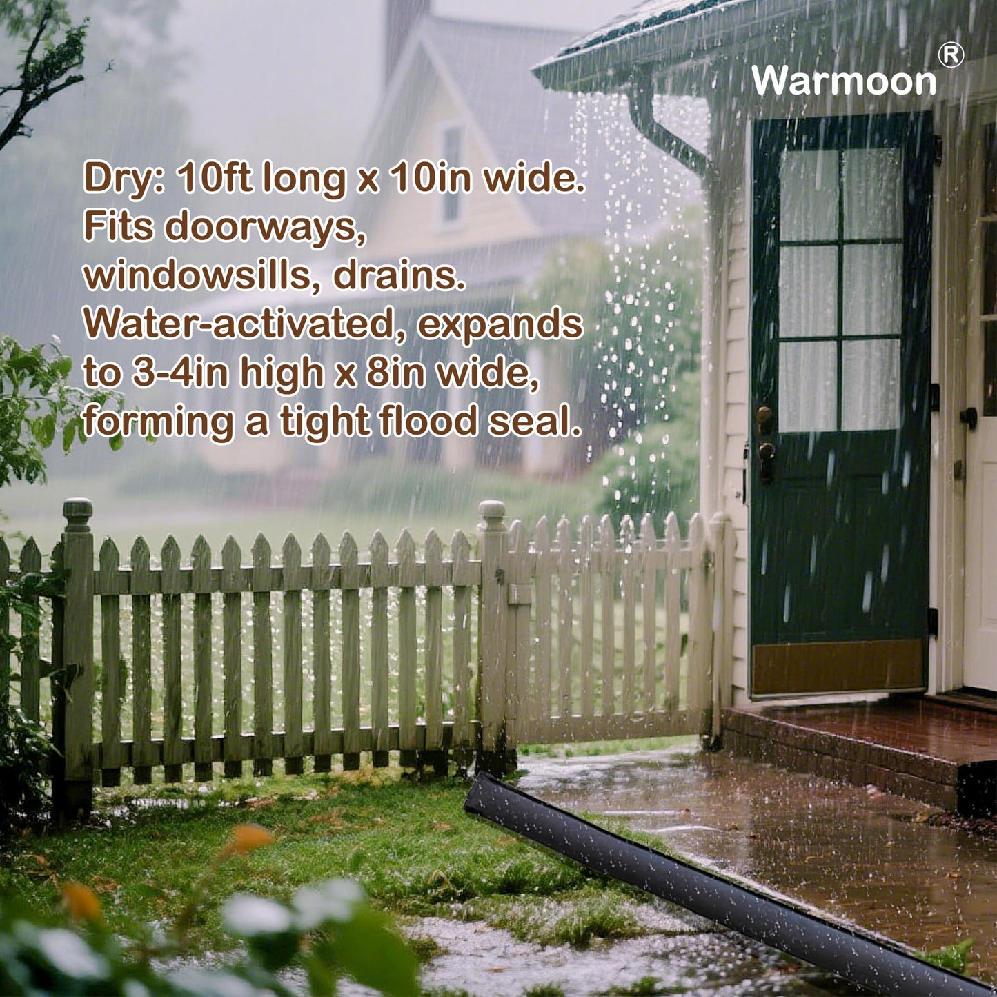 Warmoon 10ft Self-Absorbing Flood Barriers - Ideal for Home Doorways, Garage Floors & Commercial Entrances, Quick Water Activation (10ft (Pack of 2))