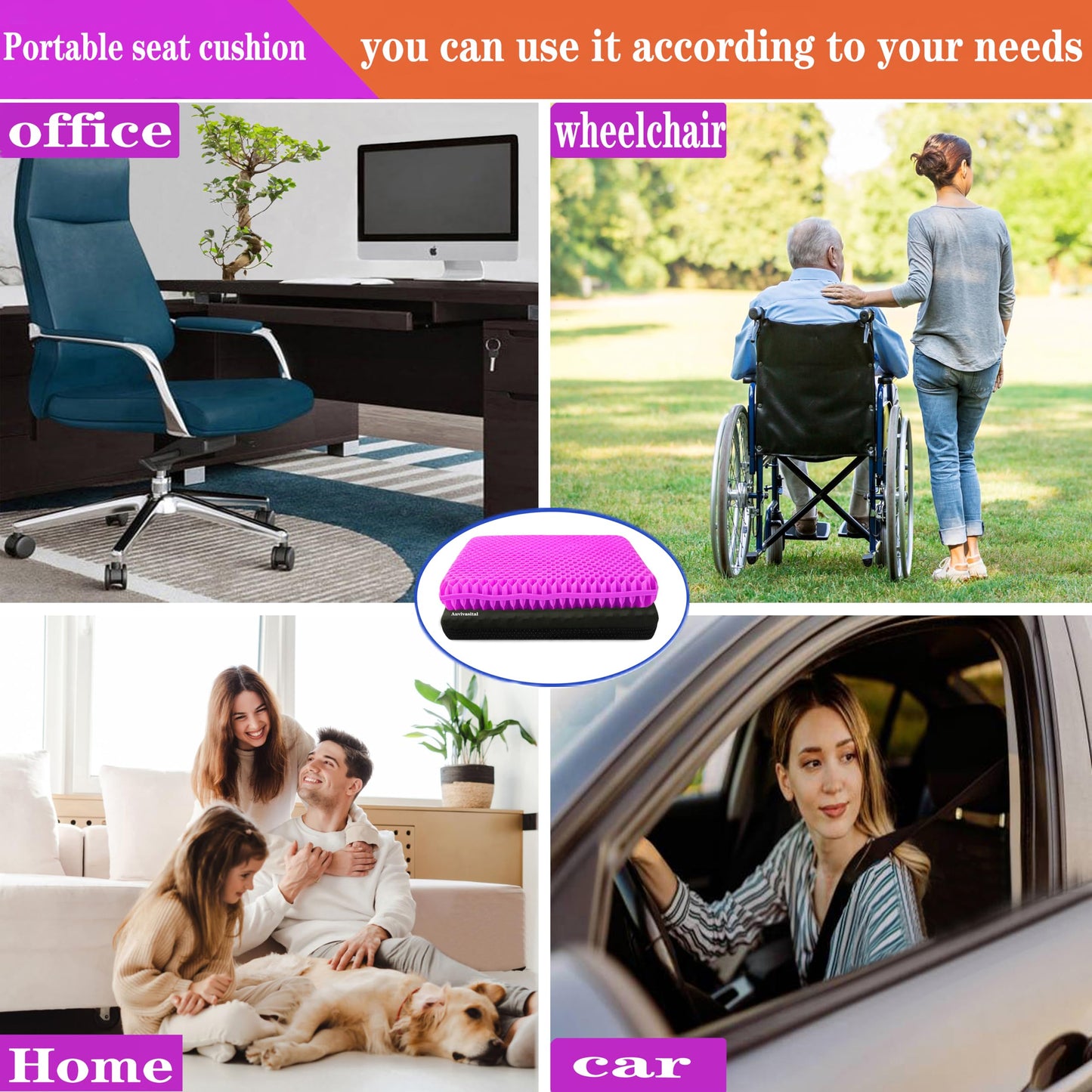 Plus Size Gel Seat Cushion for Long Sitting, Extra Large Cooling Supportive Seat Cushion for Back, Sciatica, Tailbone Pain Relief, Use for The Office, Wheelchair, Car, Recliner, Stadium.(Rose red)