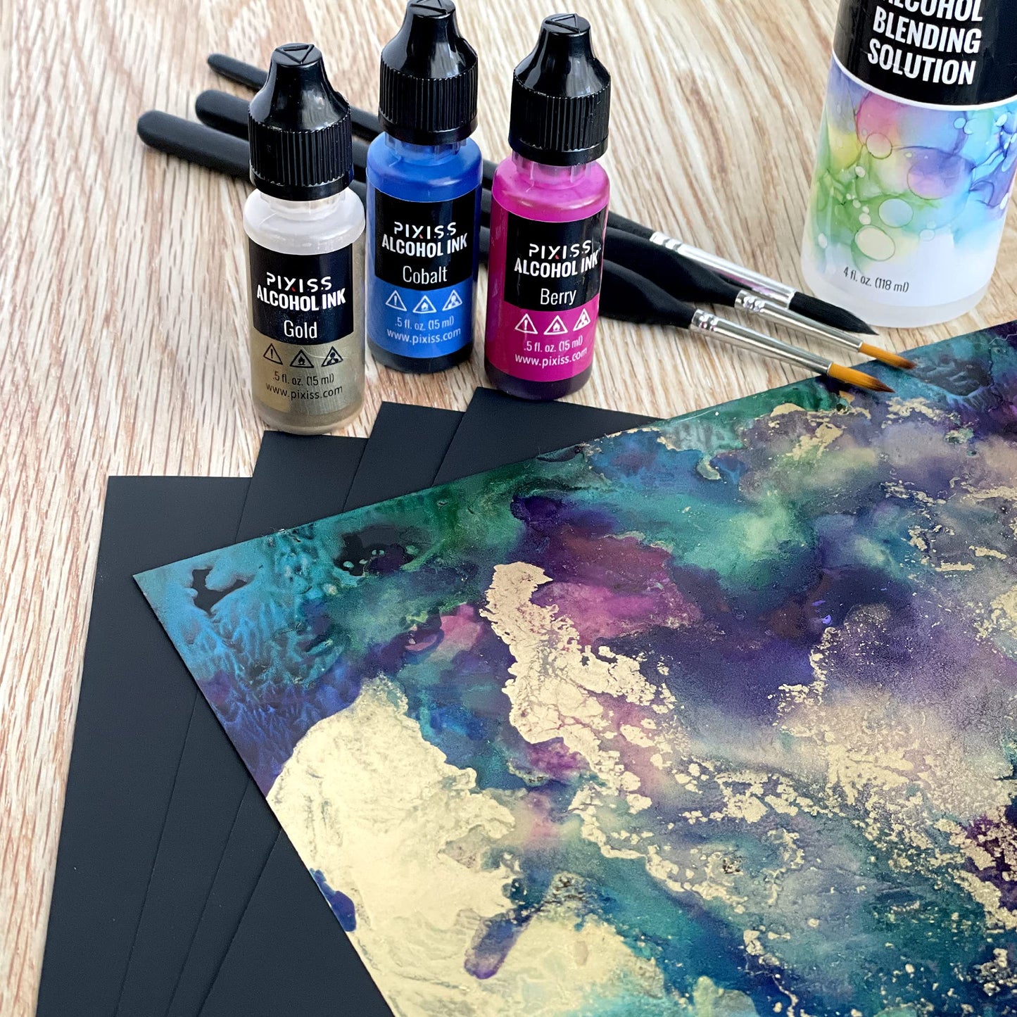 Black Alcohol Ink Paper - 25 Sheets Pixiss Heavy Weight Art Paper for Alcohol Ink & Watercolor - Extra Smooth Synthetic Paper A4 12x12 inches, 300gsm