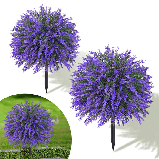 Dolicer 2 Sets Artificial Topiary Ball Trees for Outdoor, 22Inches Lavender Fake Bushes Plants with Ground Spike, Large UV Resistant Artificial Shrubs for Garden Front Yard Porch Patio Home Decor