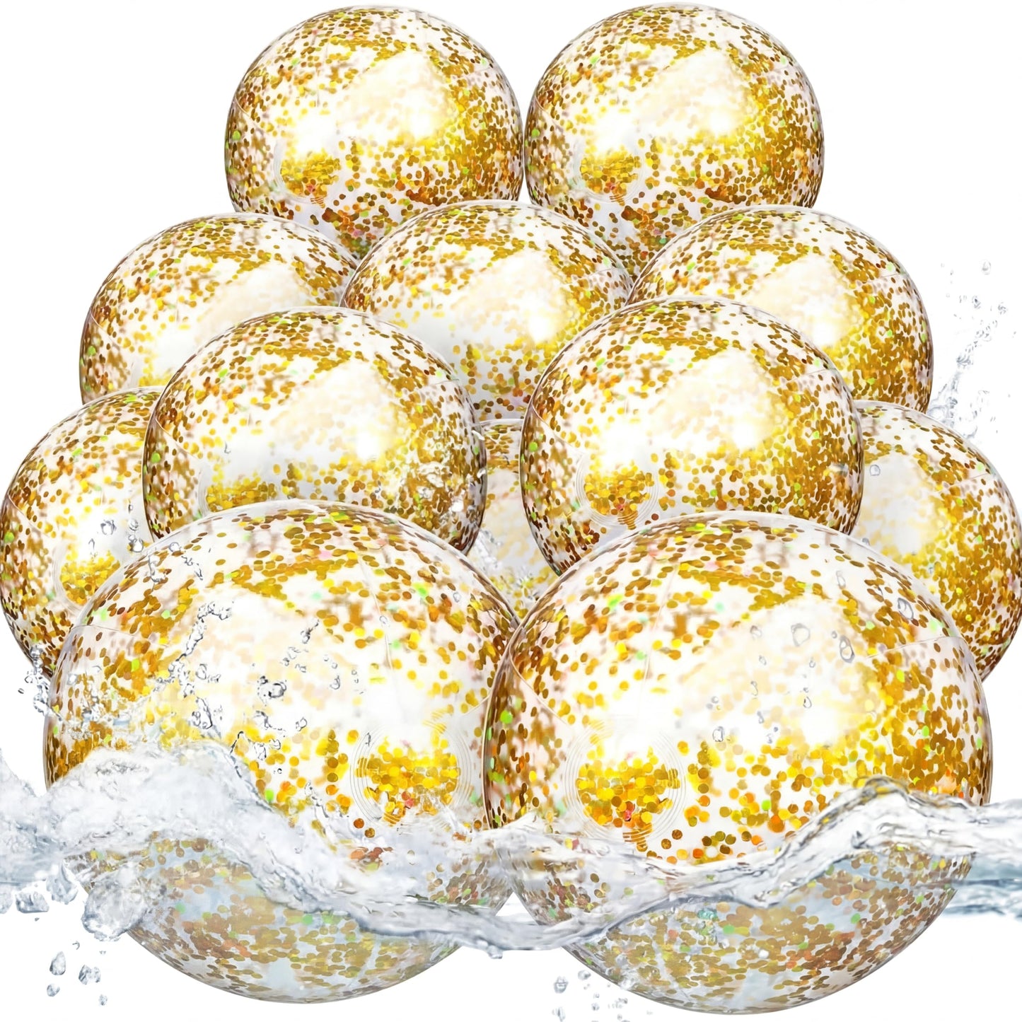Lewtemi 12 Pcs 24 Inch 16 Inch Inflatable Glitter Beach Balls Clear Confetti Swimming Jumbo Pool Balls for Outdoor Pool Party Decorations Summer Favors(Gold)