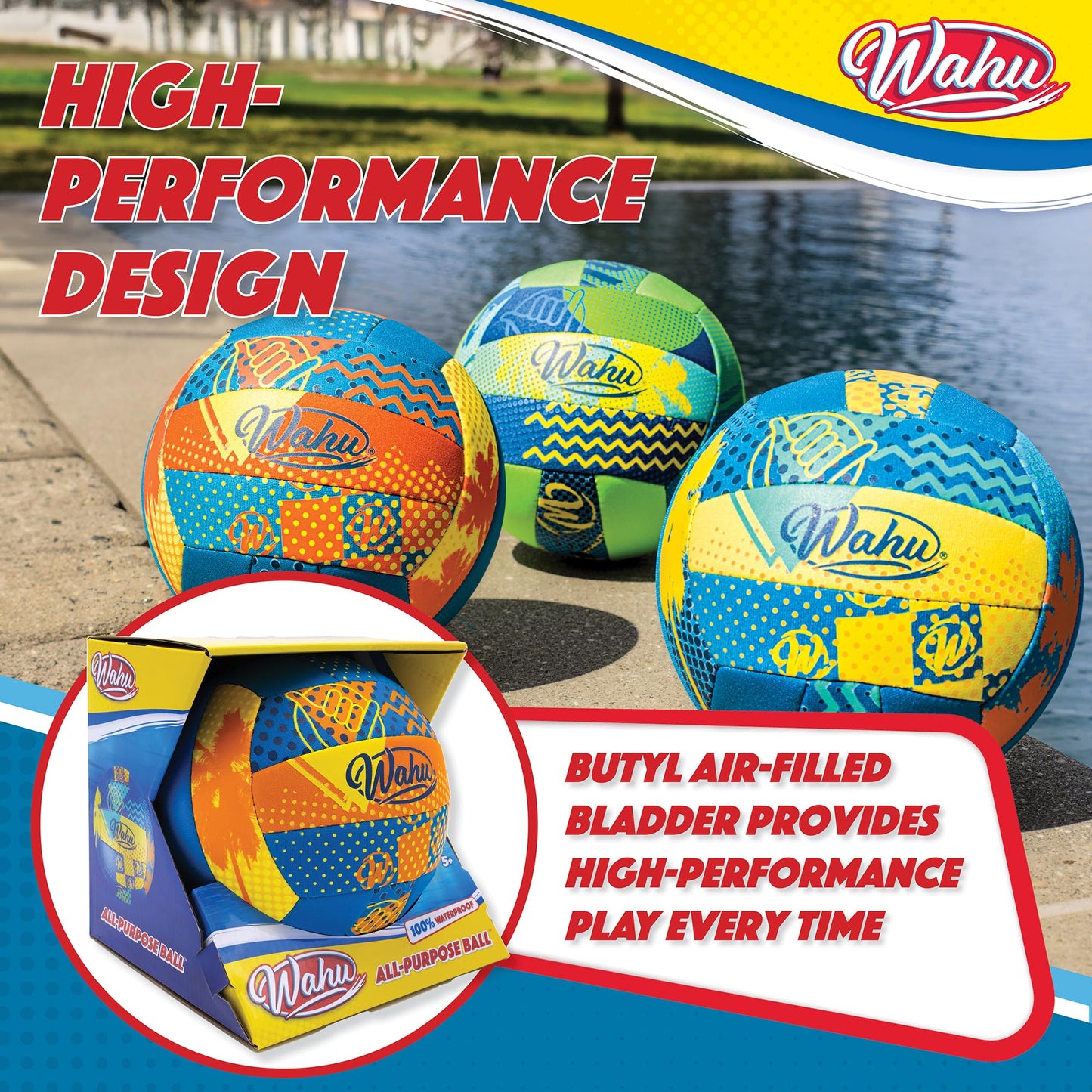 Wahu All-Purpose Ball Orange 6.5" Diameter - 100% Waterproof Neoprene Skin for Play at The Beach Or Pool - Use for Basketball, Volleyball, Water Polo, Soccer and More!