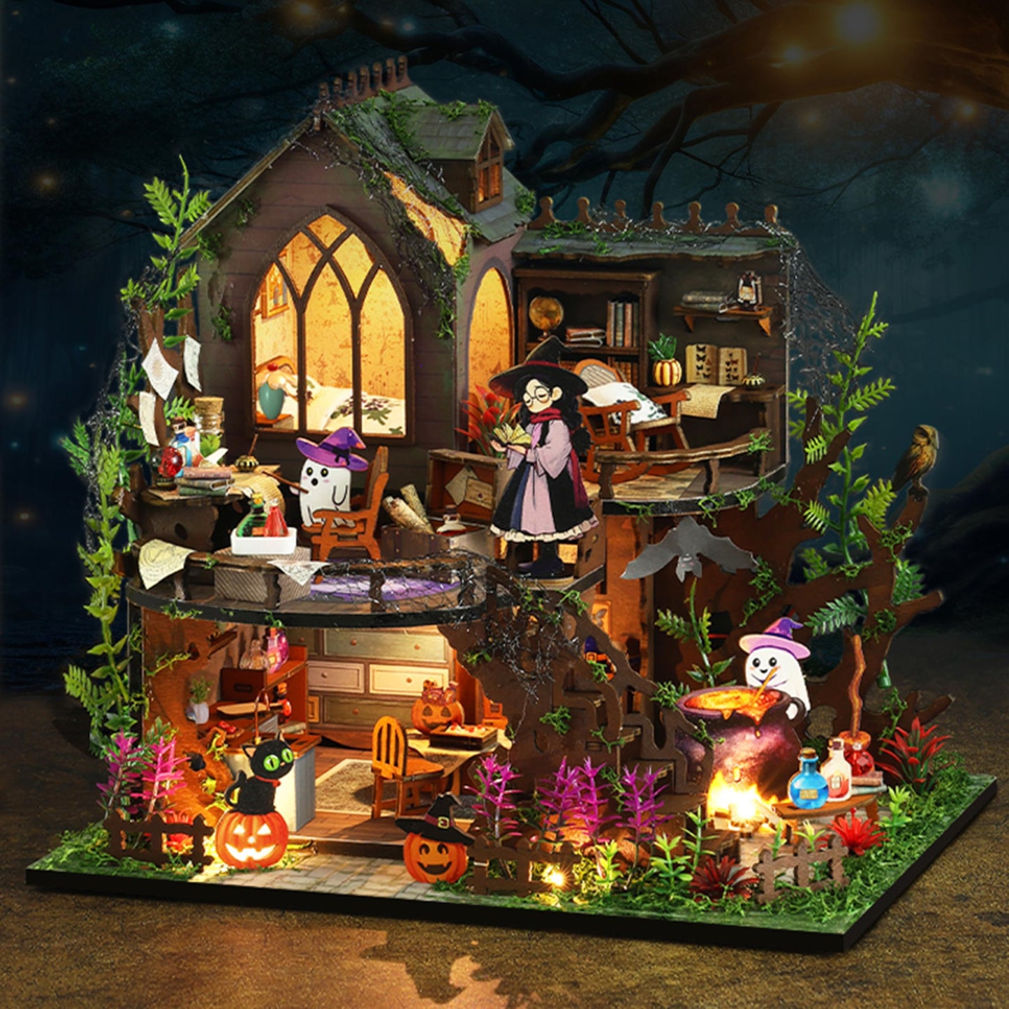 ISSEVE DIY Miniature House Kit, Mini Model House Building Kits for Adults, Tiny House Dollhouse Kit, Halloween Christmas Home Decoration, Gifts for Family and Friends (Magic Castle)