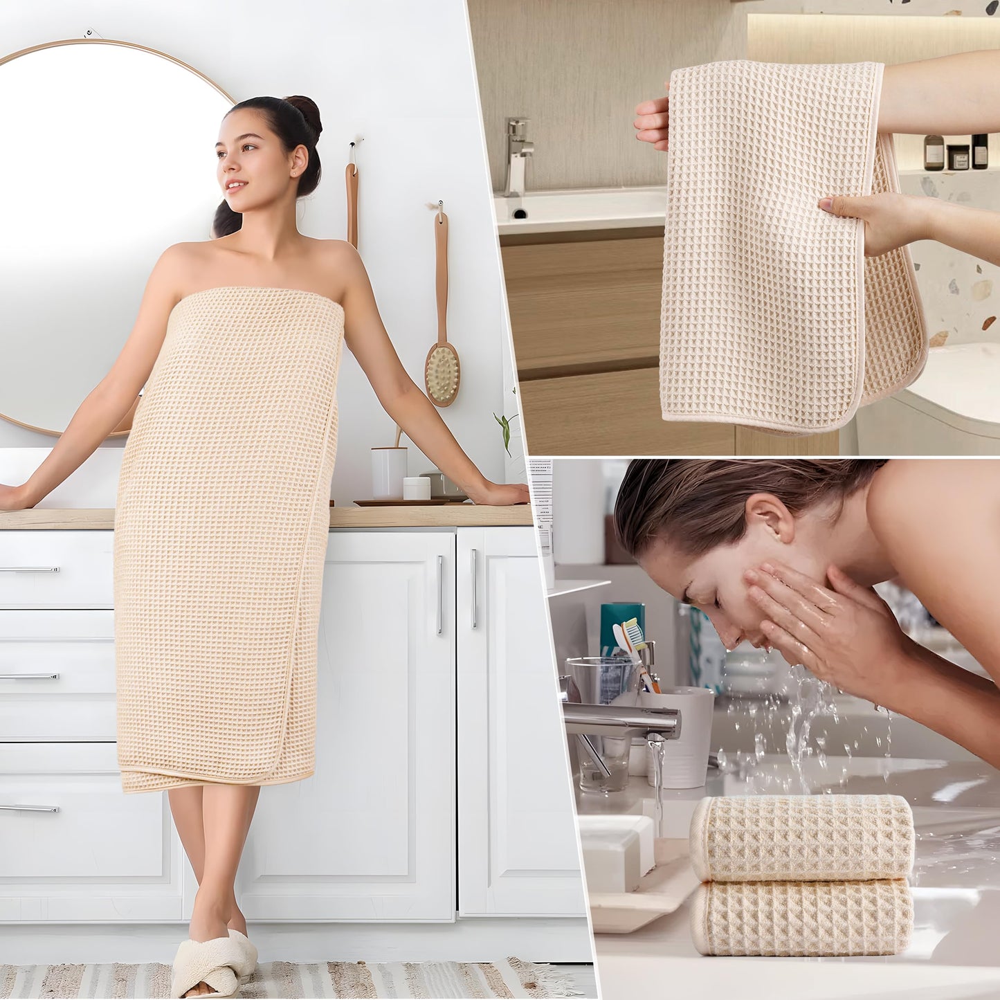 POLYTE 430 GSM Microfiber Quick Dry Lint Free Oversize Bath Towel Set, 6 Piece (Waffle Weave)