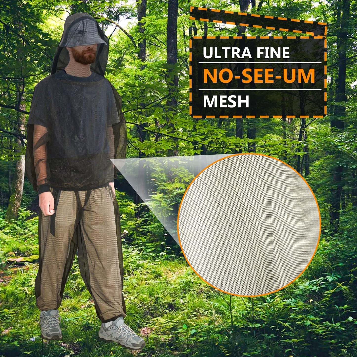 South to East Mosquito Suit - Net Bug Mesh Pants & Jacket with Hood for Outdoor Protection from Bugs, Flies, Gnats, No-See-Ums & Midges - Mosquito Net Clothing for Men & Women with Carrybag, XL Size