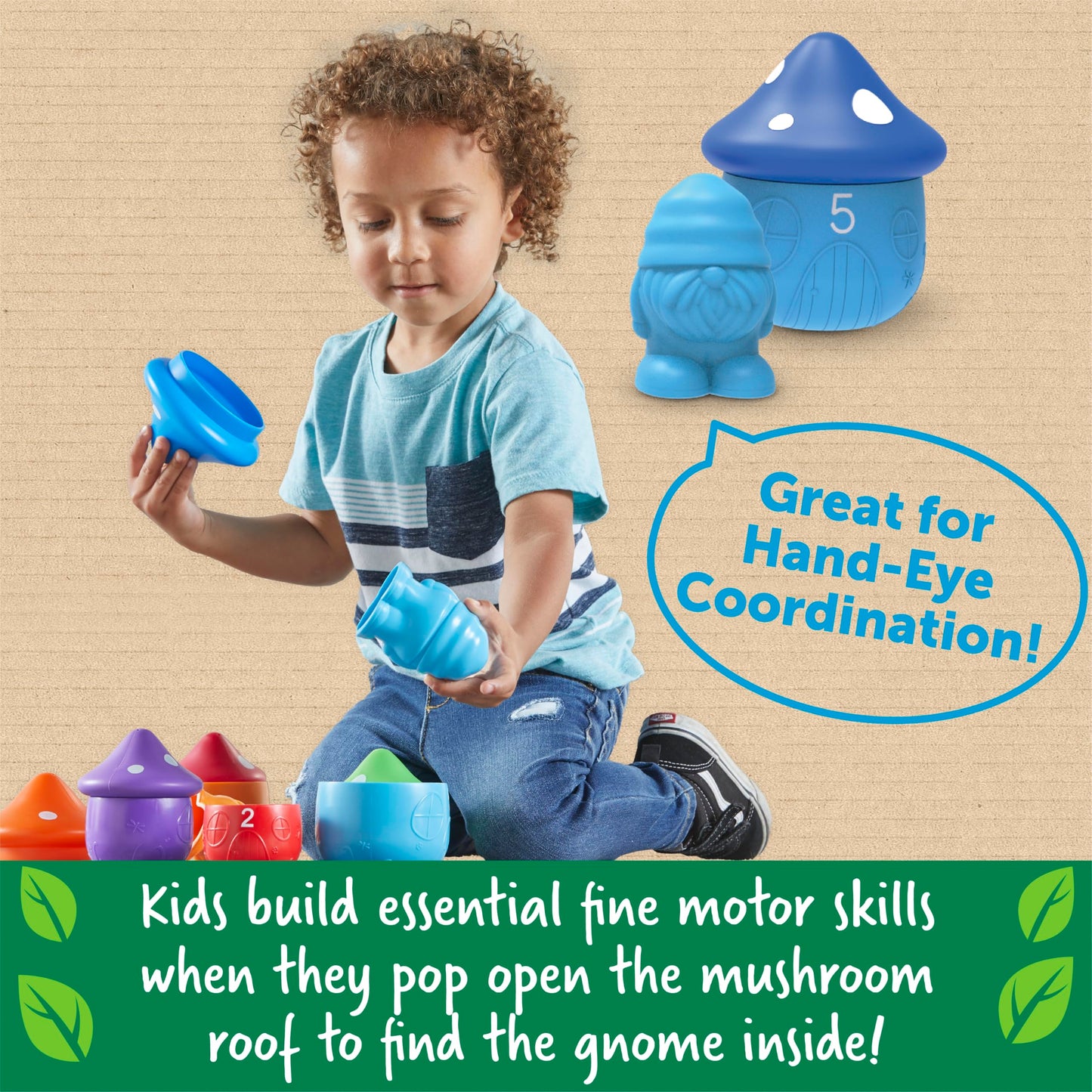 Learning Resources Peekaboo Gnome Homes - Eco Friendly Preschool Learning Toys, Montessori Toys for Toddlers Ages 18+ Months