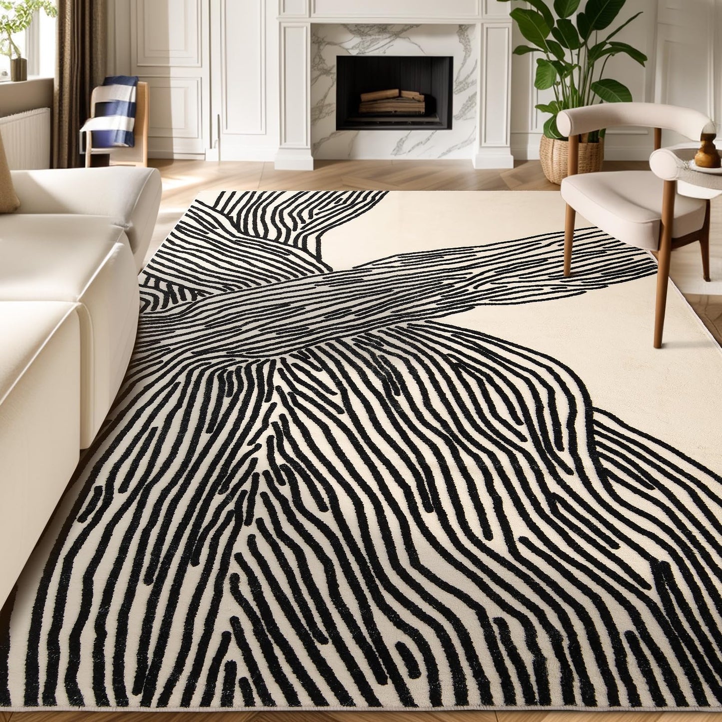 YIHOUSE 5×7Ft Area Rugs, Abstract Washable Rug, Modern Black and White Rug for Bedroom Living Room Dining Room Office Playroom Nursery, Nonslip Throw Non-Shedding Thin Contemporary Striped Rugs