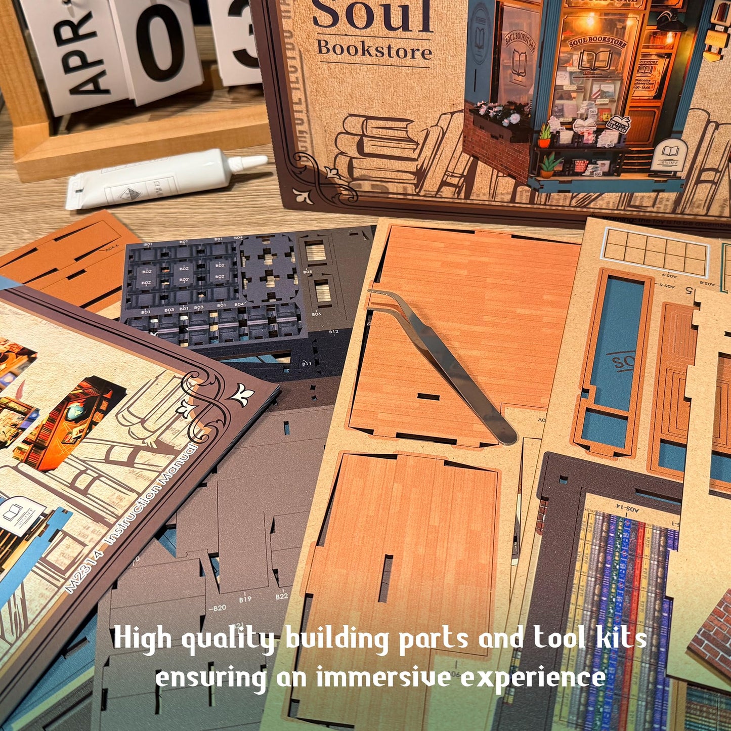 Soothee DIY Book Nook Kit with LED Lights - 3D Puzzles for Adults & Teens, Miniatures and Model Building Kits for Bookshelf Decor, Relaxing Craft & Unique Gift for Craft Lovers (Soul Bookstore)