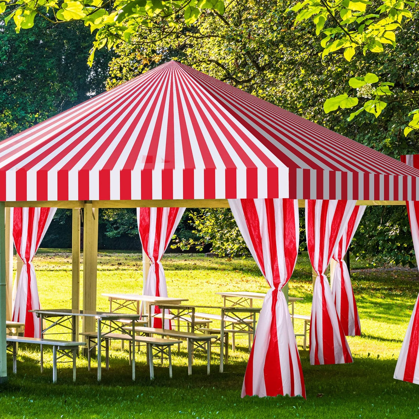Ctosree 78.7 in x 100 ft Red and White Striped Tablecloth Roll Plastic Carnival Circus Tent Party Table Cover Red Brick Wall Backdrop for Birthday Party Circus Backdrop (Red and White, Striped)