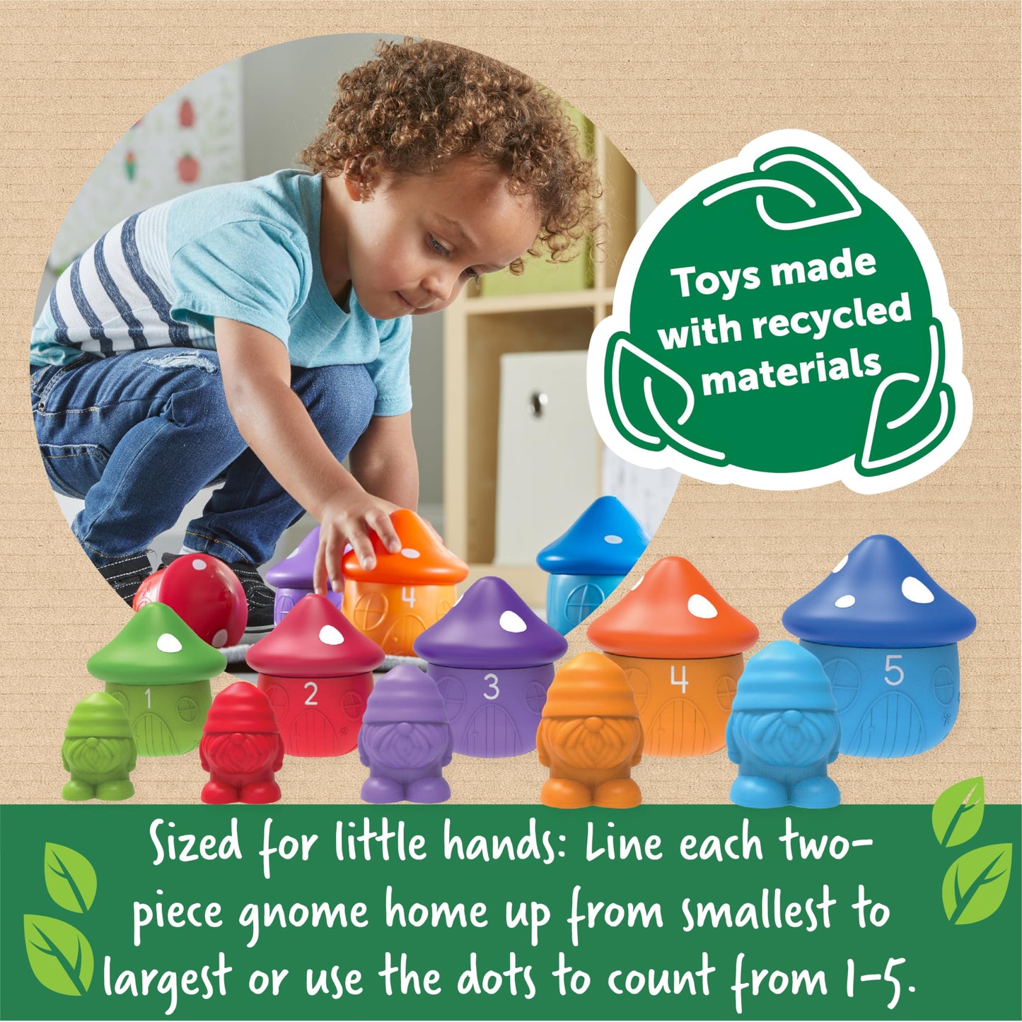 Learning Resources Peekaboo Gnome Homes - Eco Friendly Preschool Learning Toys, Montessori Toys for Toddlers Ages 18+ Months