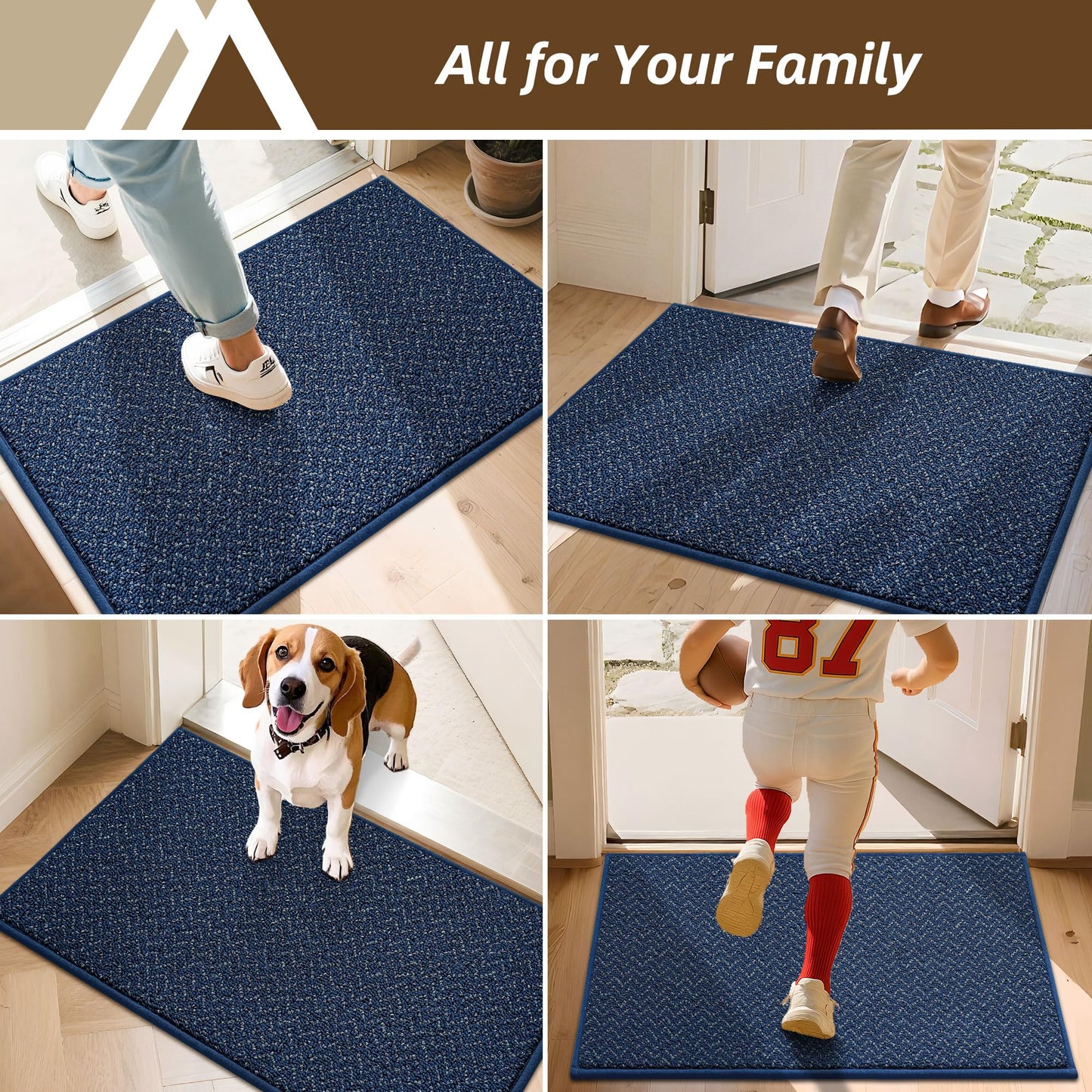 COSY HOMEER-Door-Mat 36"x60" Non Slip Absorbent Entryway Rugs Dirt Trapper Doormats Washable Entrance Mats Low Pile Welcome Floor Mat for Front Back Door and Entry Mats,Navy Blue
