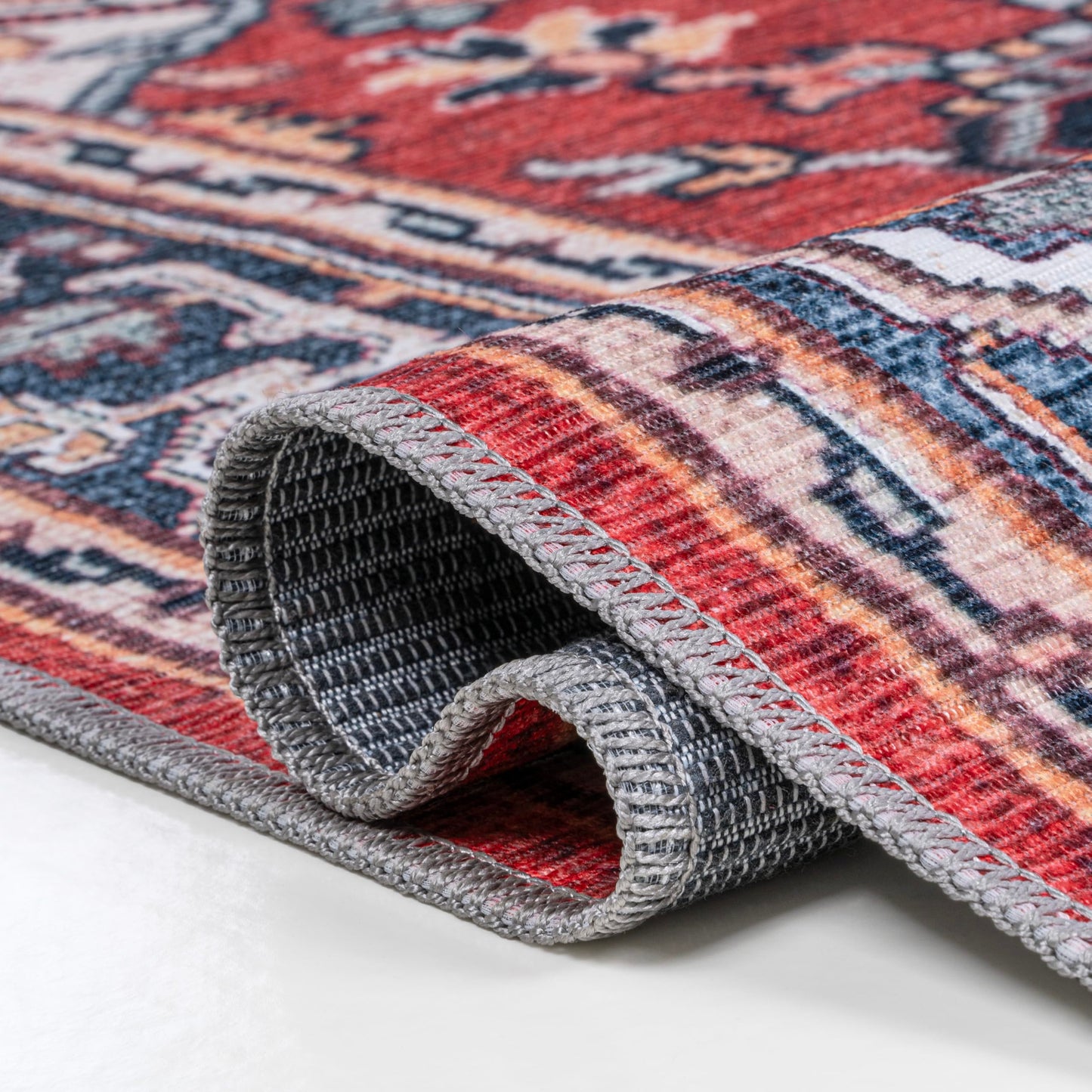 JONATHAN Y Machine Washable Red/Navy Indoor Area Rug 4X6 ft, Cirali Ornate Large Medallion for Living Room, Bedroom, Kitchen, Office, Easy-Cleaning, High Traffic, Pet-Friendly, Non-Shedding WSH105A-4