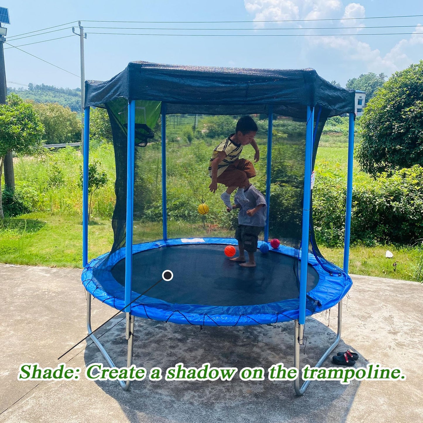 XATAMIO Trampoline Cover,Trampoline Shade Cover for 8ft-14ft Straight Pole Round Trampoline Outdoor Sun Protection Block Leaves,Only Trampoline Top Cover (14FT 6 poles)