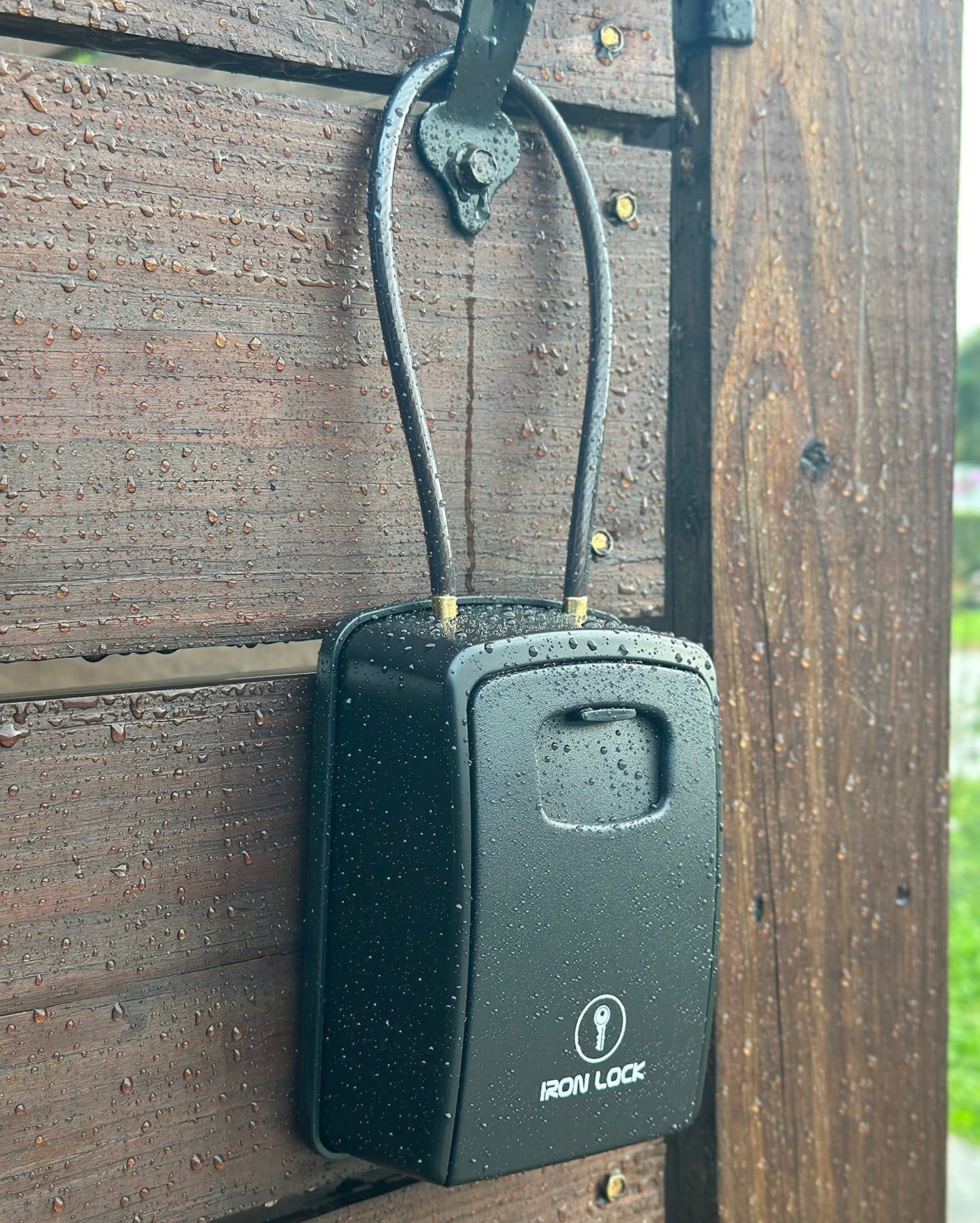 Iron Lock® XXL Key Lock Box Portable and Wall Mounted with Removable Cable Shackle Waterproof Indoor Outdoor 4 Digit Combo Resettable Code with A B Switch Extra Large Key Lockbox Outside Key Cabinets