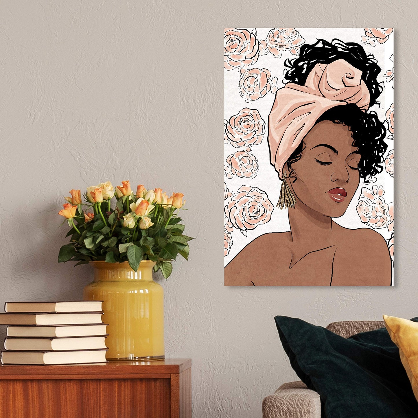 The Oliver Gal Artist Co. Fashion and Glam Wall Art Canvas Prints 'Flower Blush Girl' Home Décor, 16" x 24", Pink, Brown
