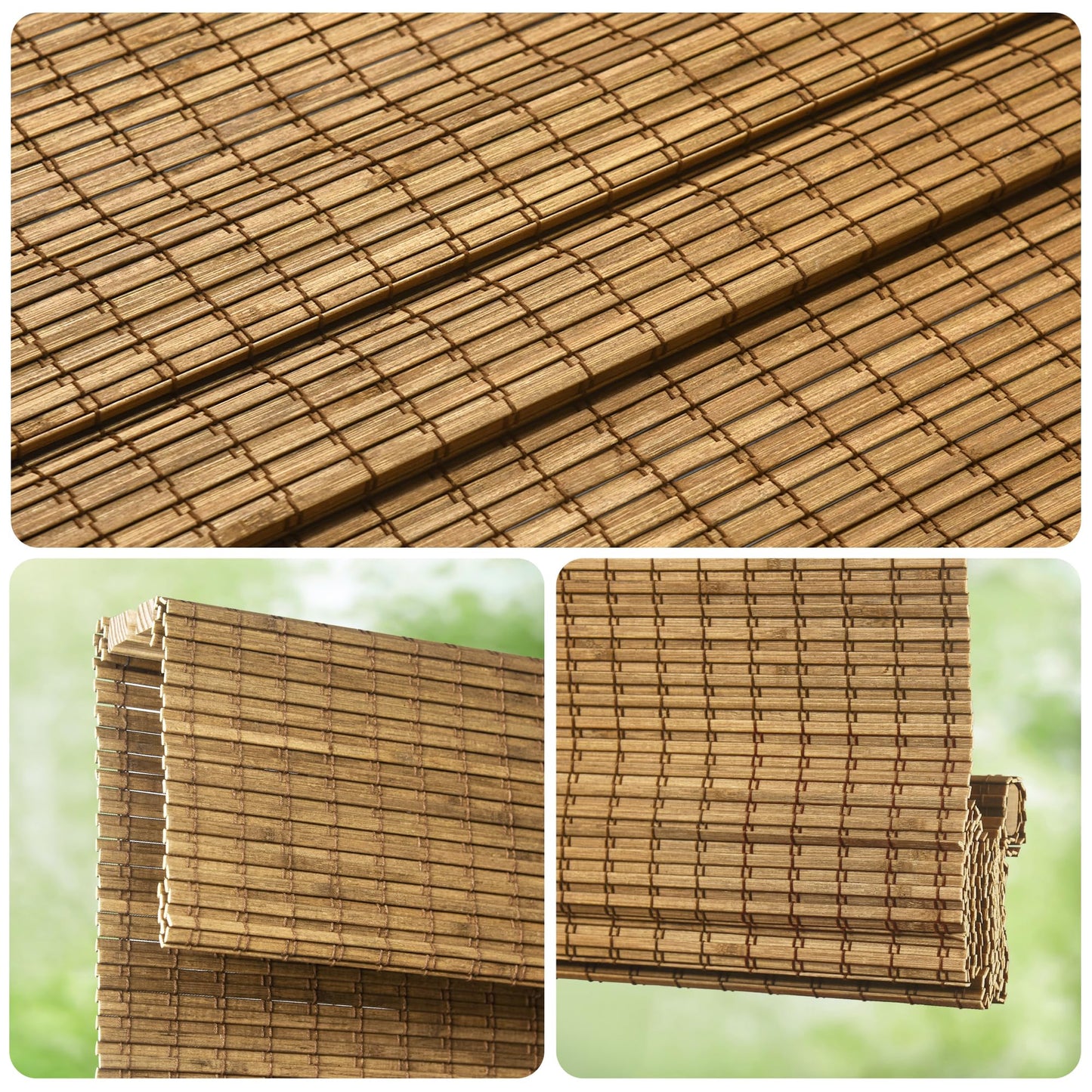 LazBlinds Cordless Bamboo Roman Shades, Privacy Blinds for Interior Windows, Room Darkening Roll Up Bamboo Blinds for Home & Patio, 31.5" W x 64" H, Highfield Teak