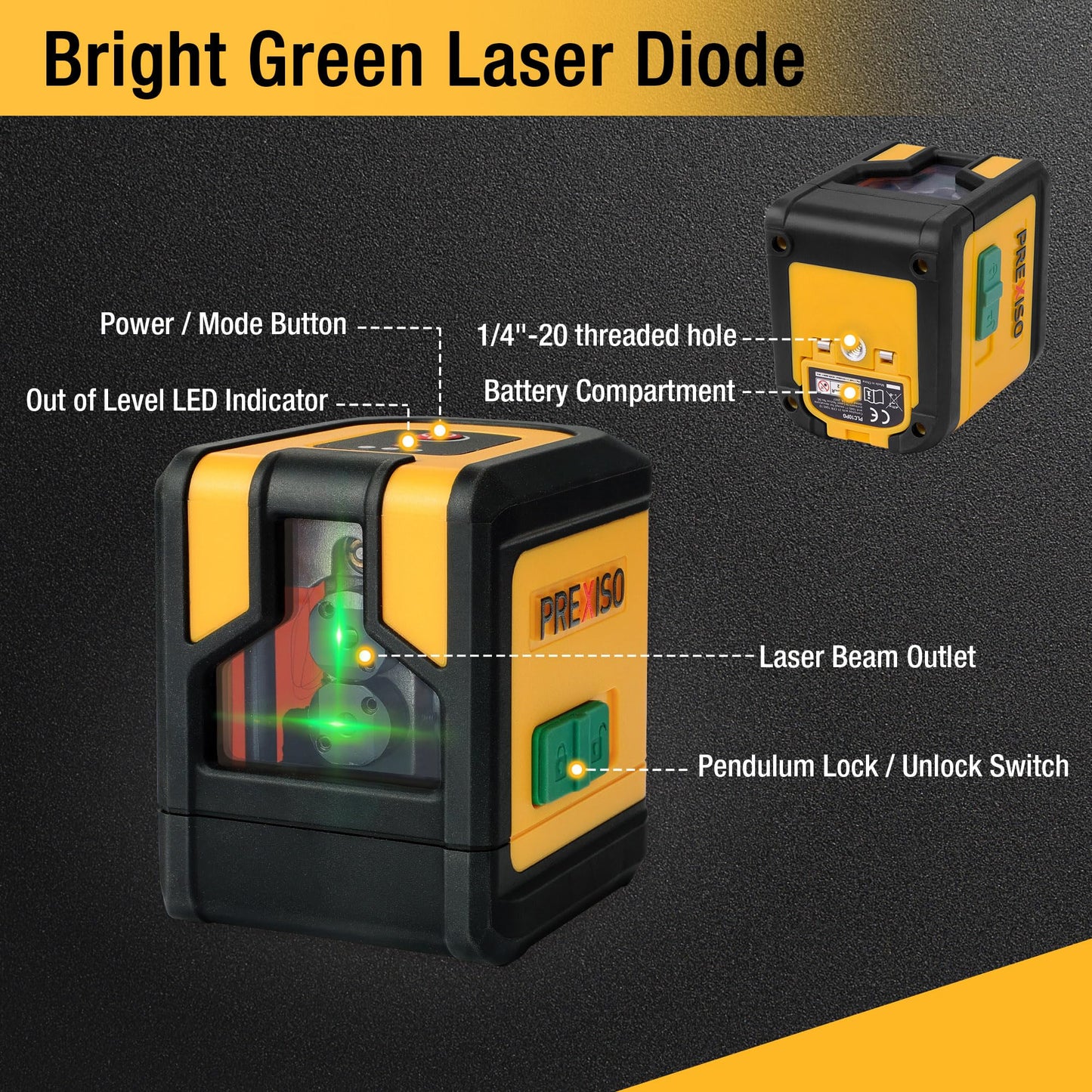 PREXISO Laser Level with Tripod, 100Ft Dual Modules Self Leveling Cross Line Laser Level, Green Line leveler Tool for Floor Tile, Home Renovation, Construction with 31-1/2in Tripod, 2 AA Batteries
