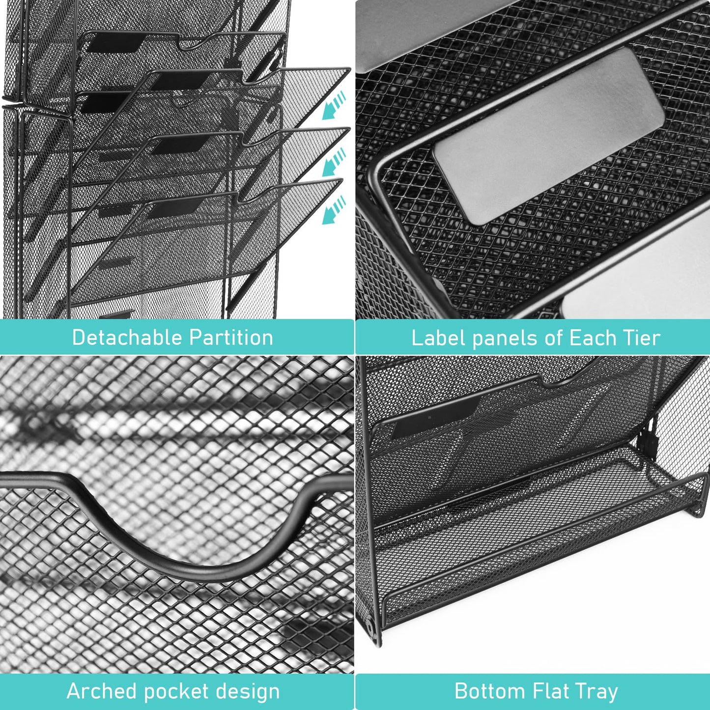 GALASALA Wall File Organizer, 10 Pockets Mesh Hanging File Organizer, Wall Mount File Holder With Hooks, Wall Organizer Magazine Rack for Office Supplies, Black