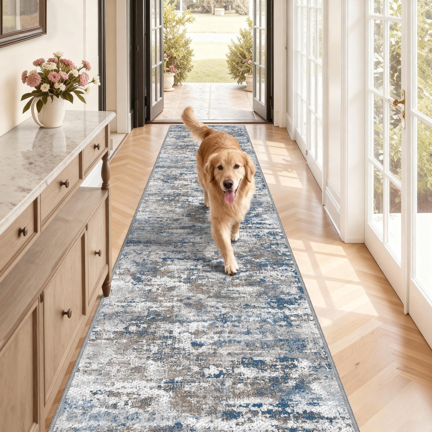 TTelephant Washable Carpet Runners for Hallway 12ft-Non Slip Floor Runners for Dogs, Abstract Hallway Runner Rug with ‌Silicone Backing, Stain Resistant Rug for Indoor High Traffic,2.6x12,Multi