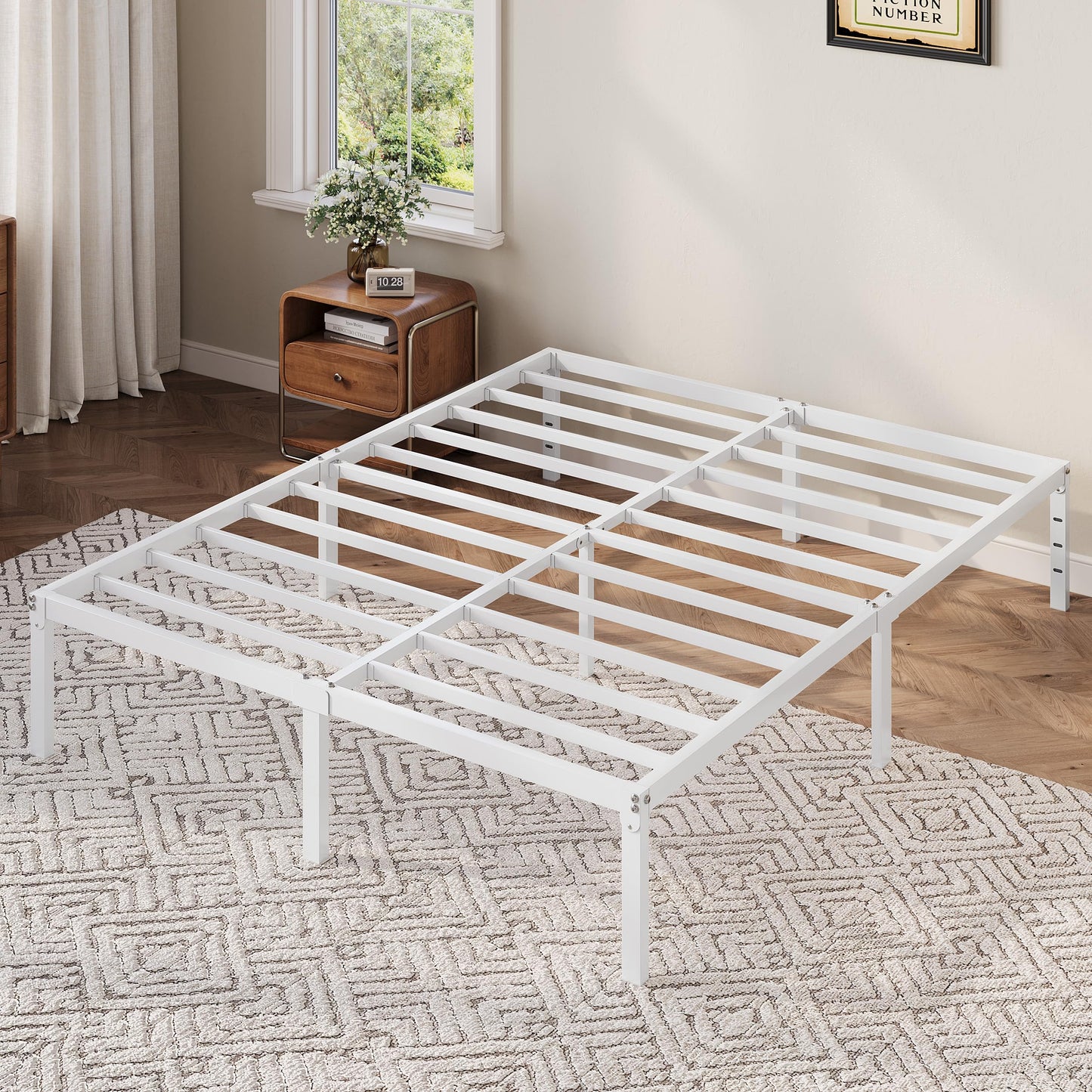 Allewie Queen Bed Frame, 12 Inch Metal Platform Beds with Storage Space, No Box Spring Required and Easy Assembly, White