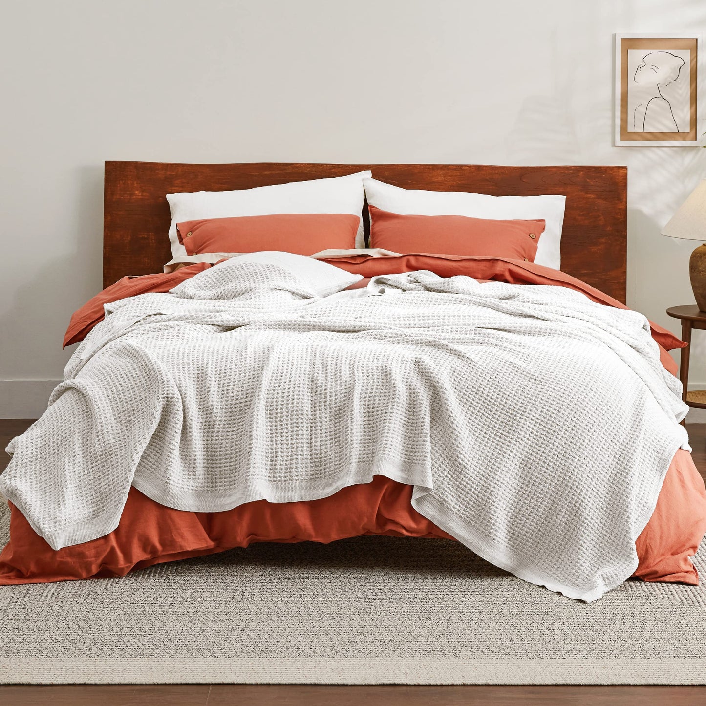 Bedsure Gentlesoft 100% Cotton Blanket King Size for Bed - Breathable and Soft, Waffle Weave Blanket for Summer, Thick Cozy Fall Blankets for Women Gift, White, 104x90 inches