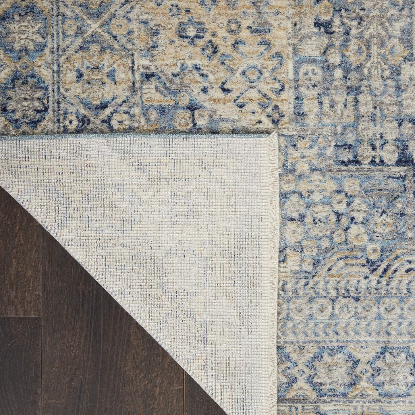 Nourison Silken Weave Vintage Blue/Ivory 2'2" x 7'6" Area -Rug, Easy -Cleaning, Non Shedding, Bed Room, Living Room, Dining Room, Kitchen (2x8)