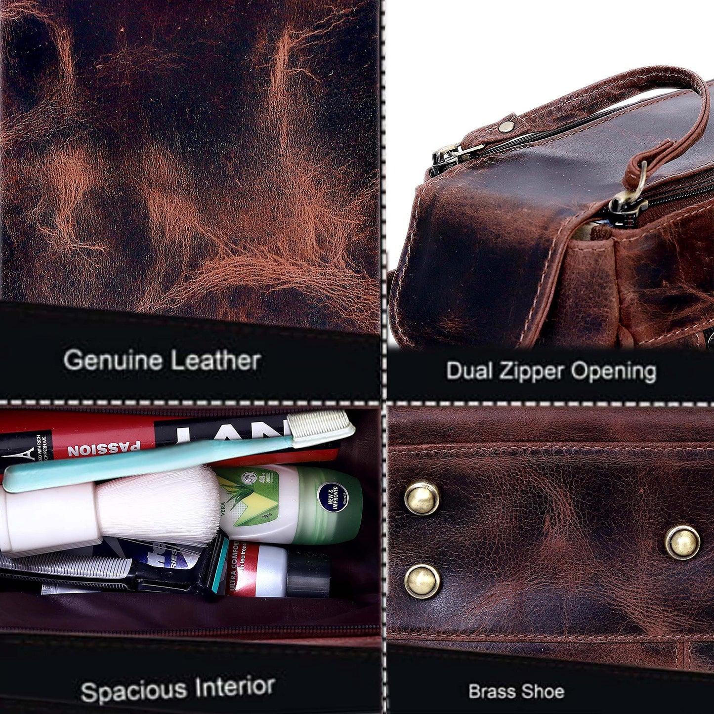 18" Leather Messenger Laptop Bag With Buffalo Toiletry Dopp Kit