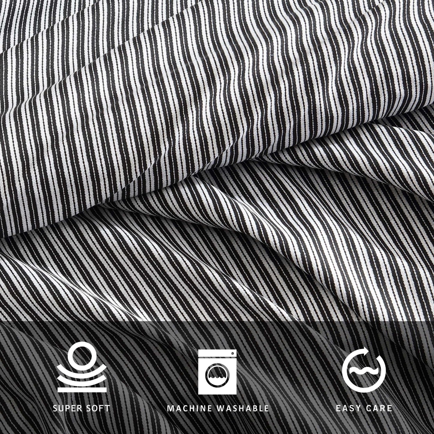 Kenneth Cole - King Sheet Set, Wrinkle-Resistant Bedding, Deep Pockets - Bed Sheets with Matching Bonus Pillowcases & Fitted Sheet (Twill Stripe Texture Black)