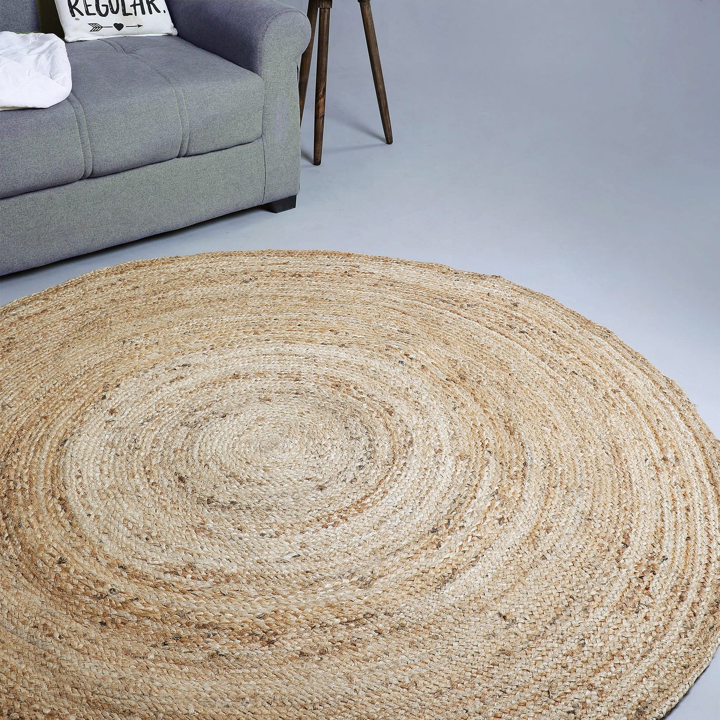 Hausattire Hand Woven Jute Braided Rug, 4’ Round – Natural, Reversible Boho Entry Area Rugs for Kitchen, Living Room I Farmhouse Decorative Floor Rug, 4 Feet Round