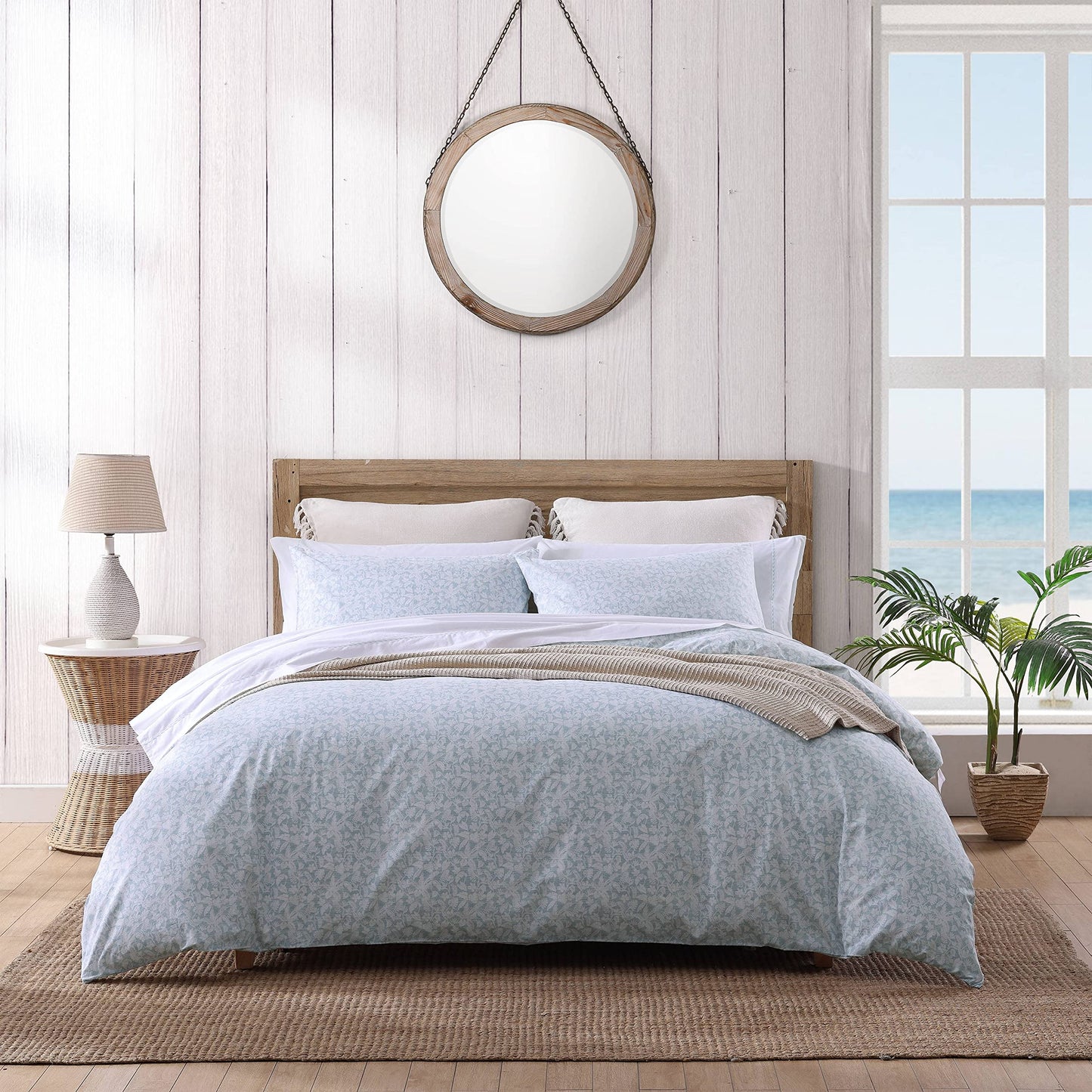 Tommy Bahama - Queen Duvet Cover Set with Shams, 100% Cotton Reversible Bedding, Button Closure with Corner Ties, Dorm Room Essentials, Koya Bay Blue