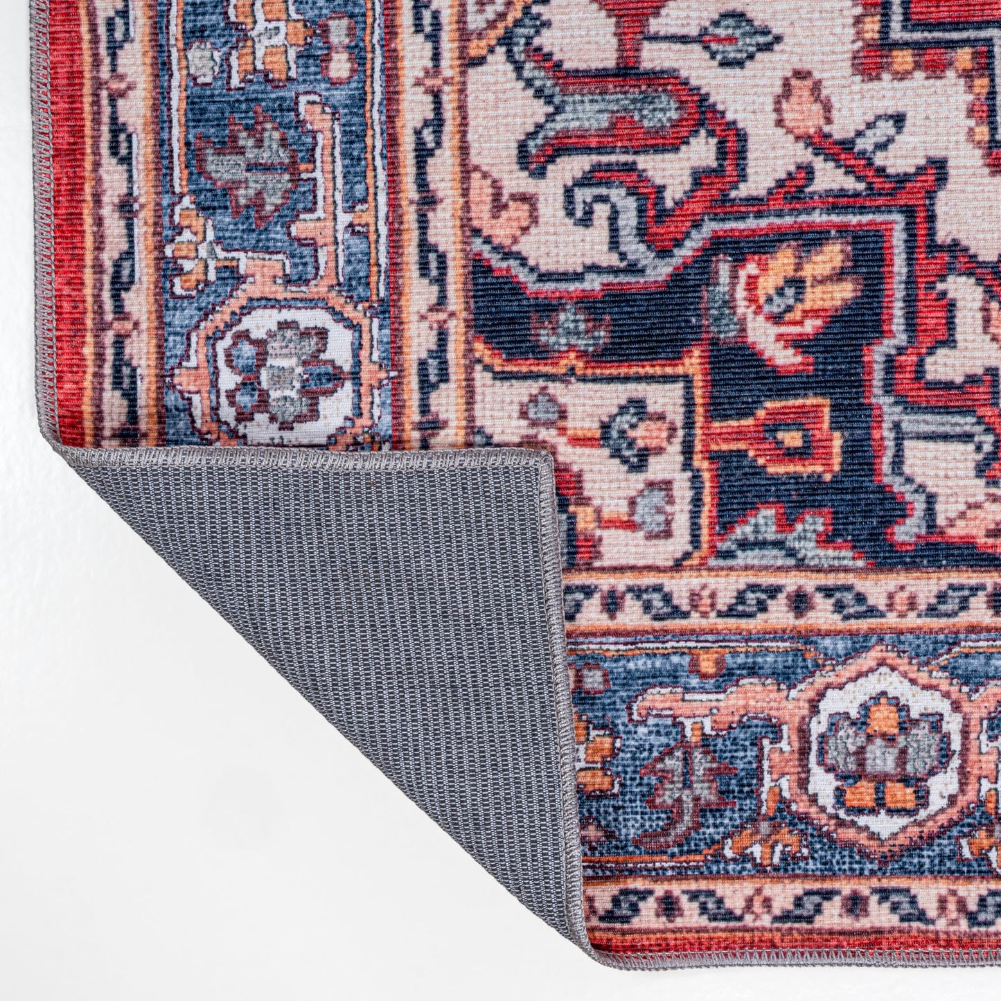 JONATHAN Y Machine Washable Red/Navy Indoor Area Rug 4X6 ft, Cirali Ornate Large Medallion for Living Room, Bedroom, Kitchen, Office, Easy-Cleaning, High Traffic, Pet-Friendly, Non-Shedding WSH105A-4