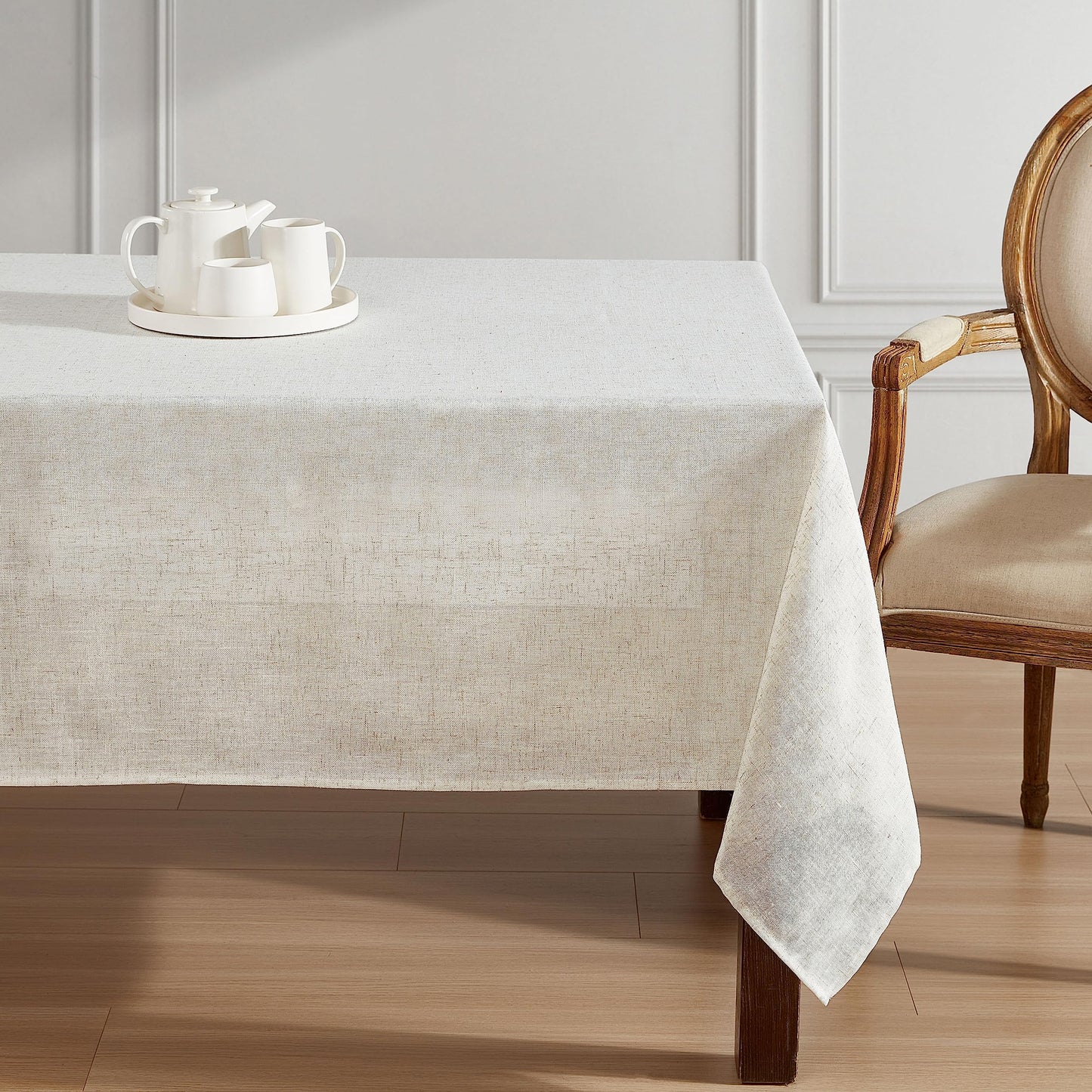 Laura Ashley Dothan Luxury Linen Blend Tablecloth for Formal Dining, Holiday, Wedding or Party, 60" x 144", Taupe