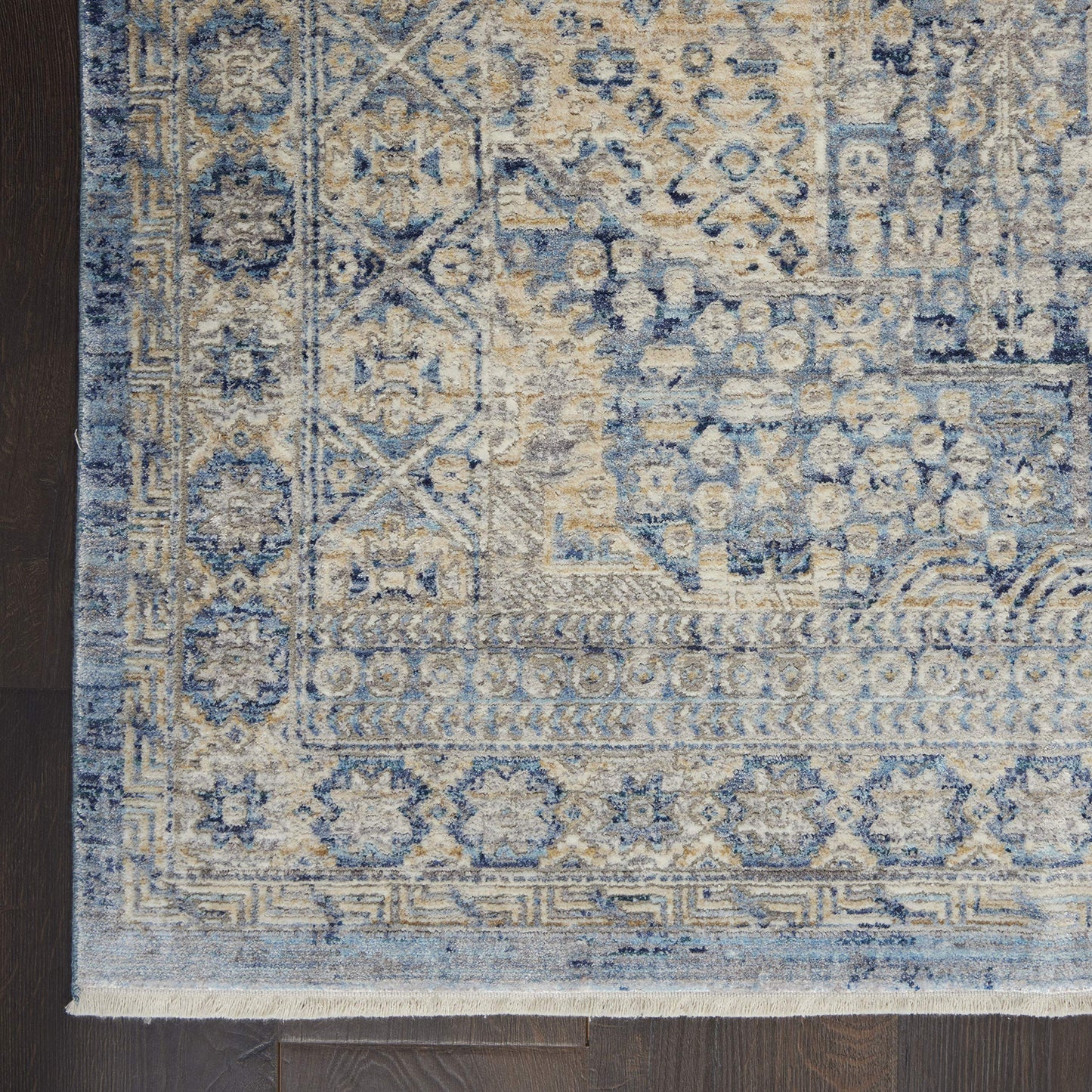 Nourison Silken Weave Vintage Blue/Ivory 2'2" x 7'6" Area -Rug, Easy -Cleaning, Non Shedding, Bed Room, Living Room, Dining Room, Kitchen (2x8)