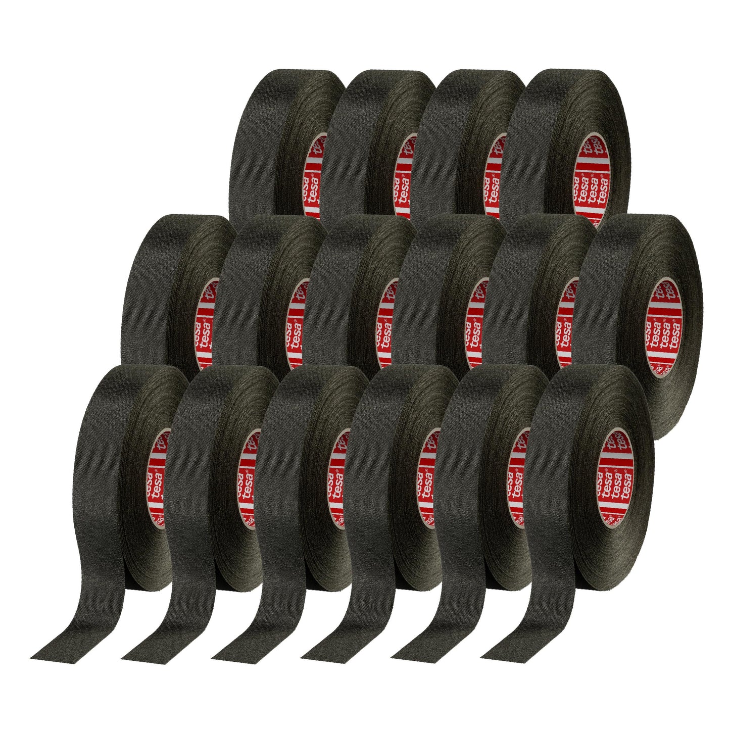 Tesa 51036 High Abrasion Protection PET Cloth Automotive Wire Harness Tape, Black, 19mm x 25m, 16 Rolls