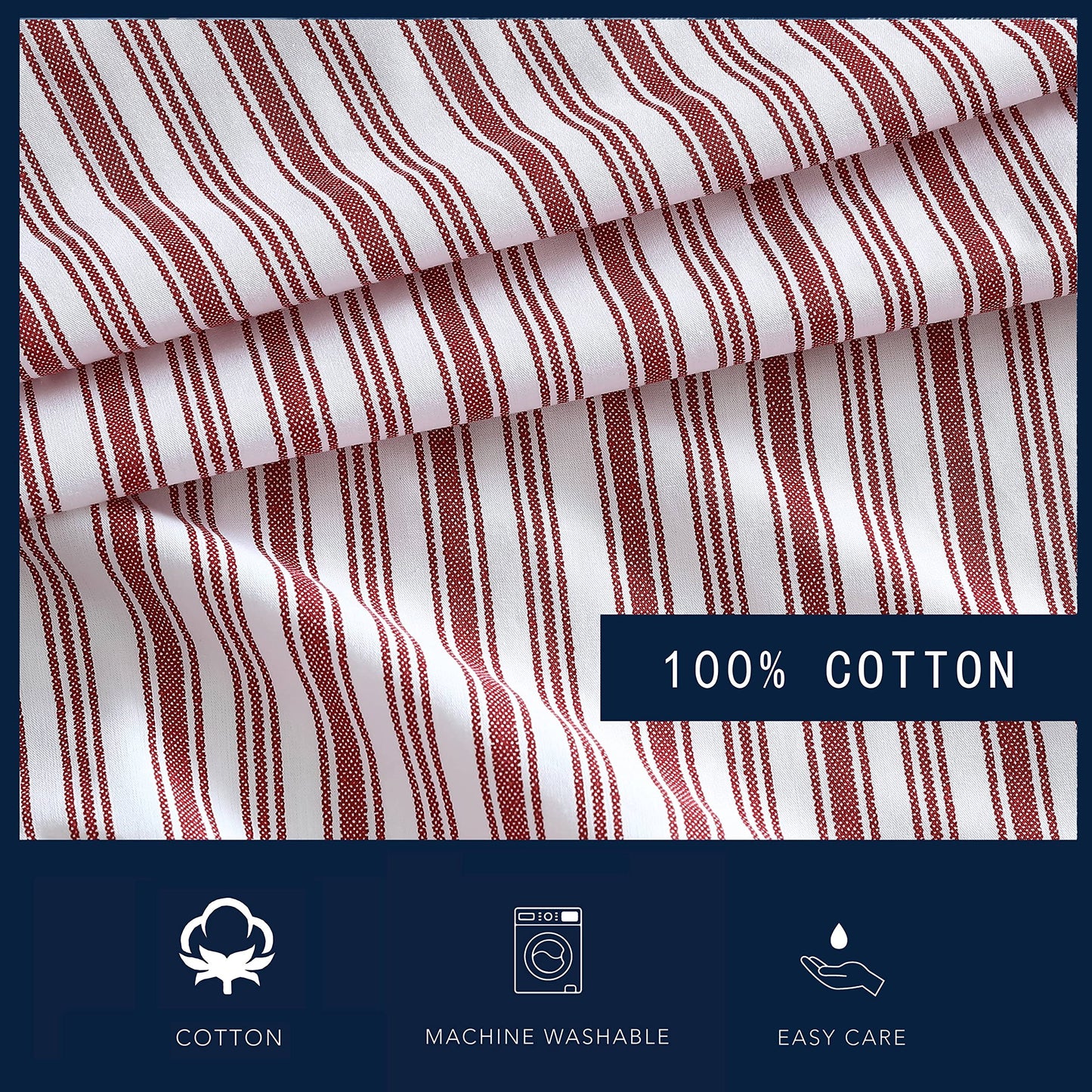 Nautica - Standard Pillowcase Set, 2-Piece Cotton Percale Bedding, Casual Home Decor (Coleridge Stripe Red, 20" x 30")