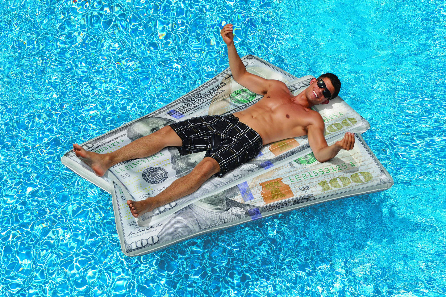 SWIMLINE Inflatable Swimming Pool Float Lounger Raft Mattress, Fun Mat, Ben Franklin Cool Cash, Grey