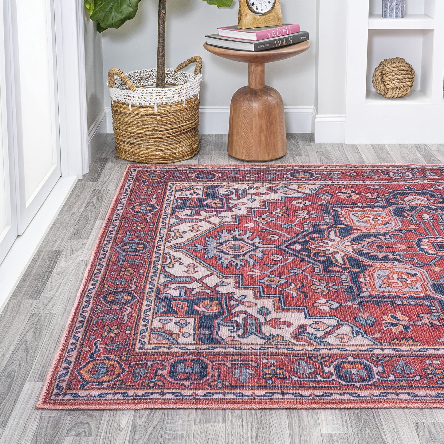 JONATHAN Y Machine Washable Red/Navy Indoor Area Rug 4X6 ft, Cirali Ornate Large Medallion for Living Room, Bedroom, Kitchen, Office, Easy-Cleaning, High Traffic, Pet-Friendly, Non-Shedding WSH105A-4