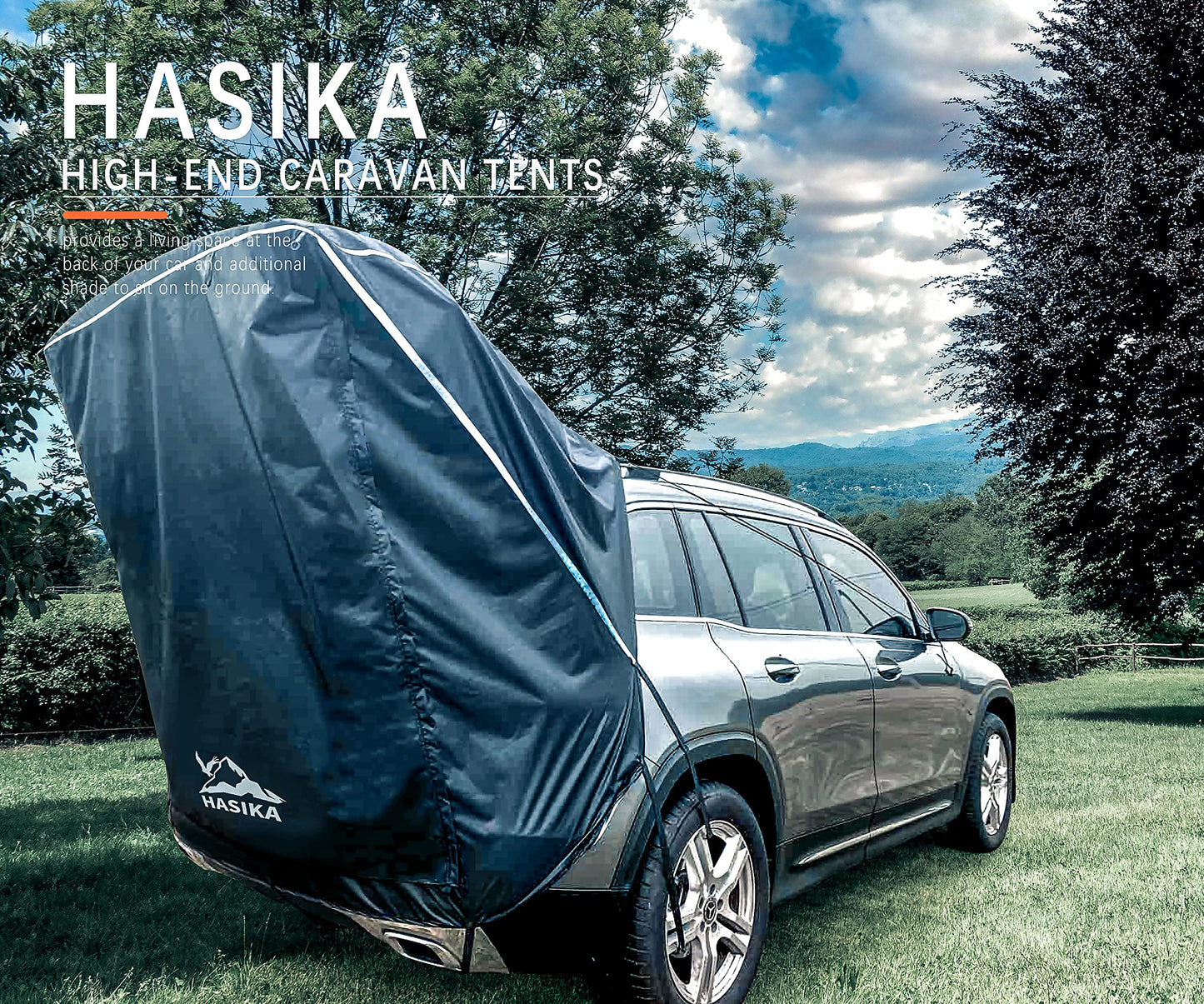 Hasika SUV Camping Tent Car Tailgate Shade Awning with Screen Net Waterproof 3000MM UPF 50+ Black (Large)