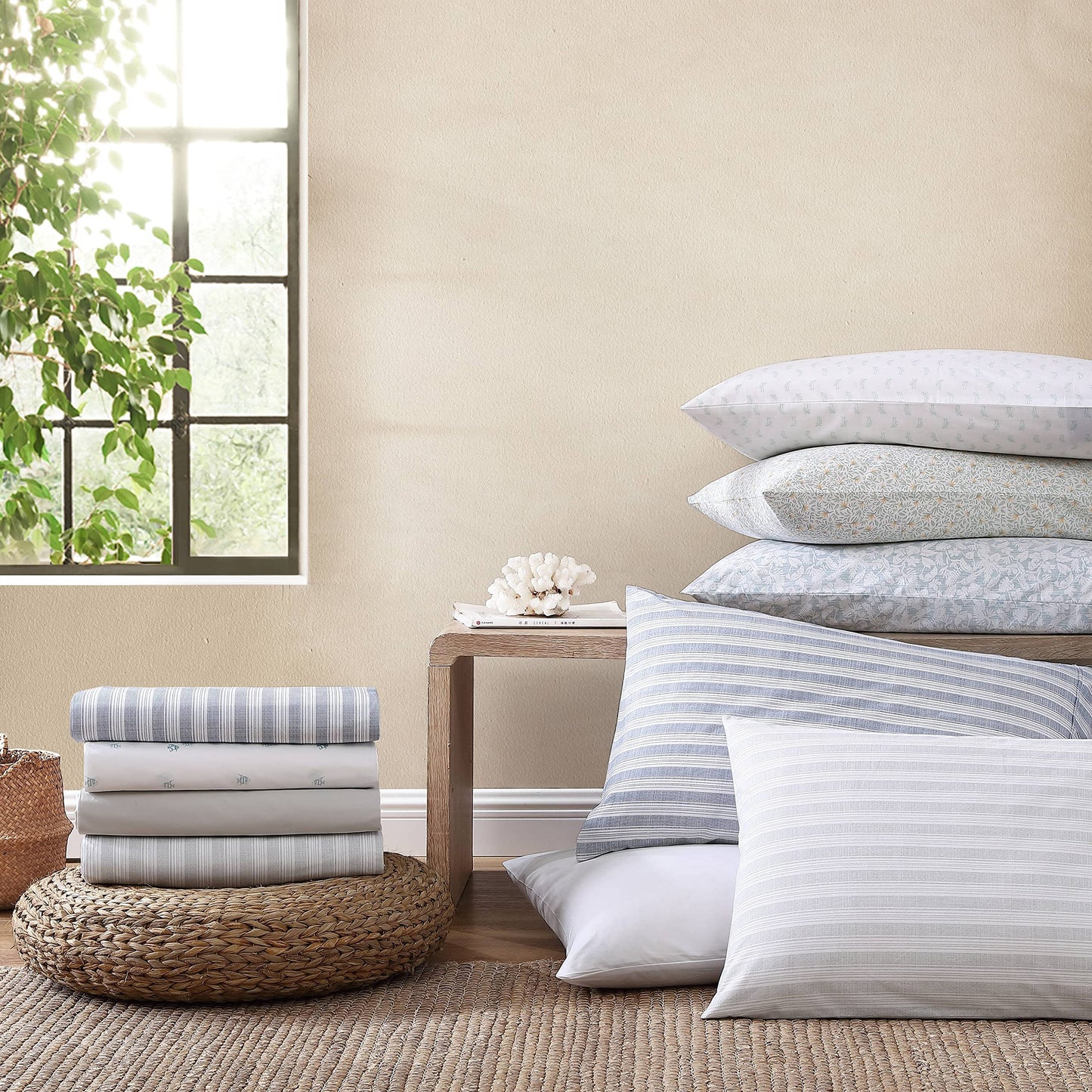 Tommy Bahama Queen Cooling Sheet Set – 100% Cotton Percale, Crisp & Breathable Sheets for Hot Sleepers, Lightweight, Cool Zone Blue Sky, Deep Pocket