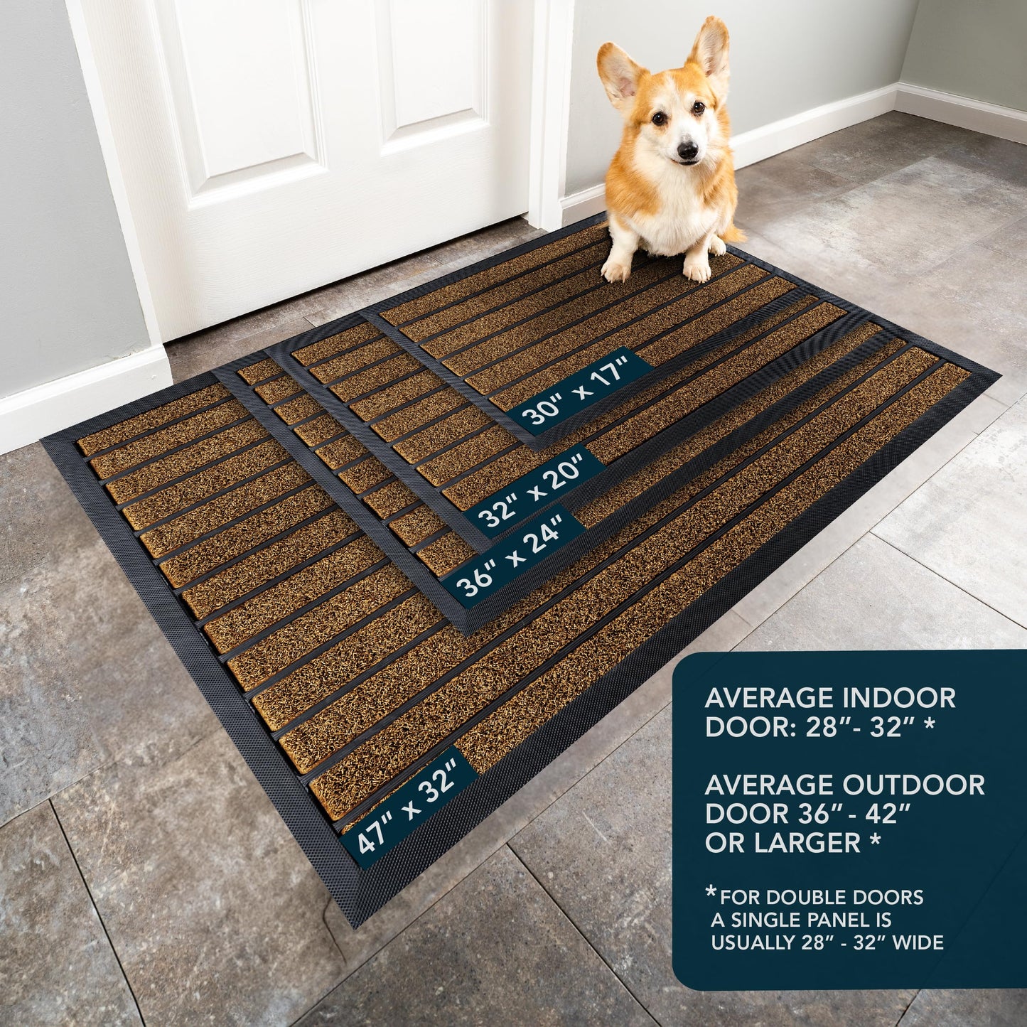 ubdyo Extra Durable Door Mat - Dirt Trapping Outdoor Welcome Mats - Non-Slip Outdoor Indoor Entrance - Low Profile Front Doormat (32" x 20", Bright Brown)