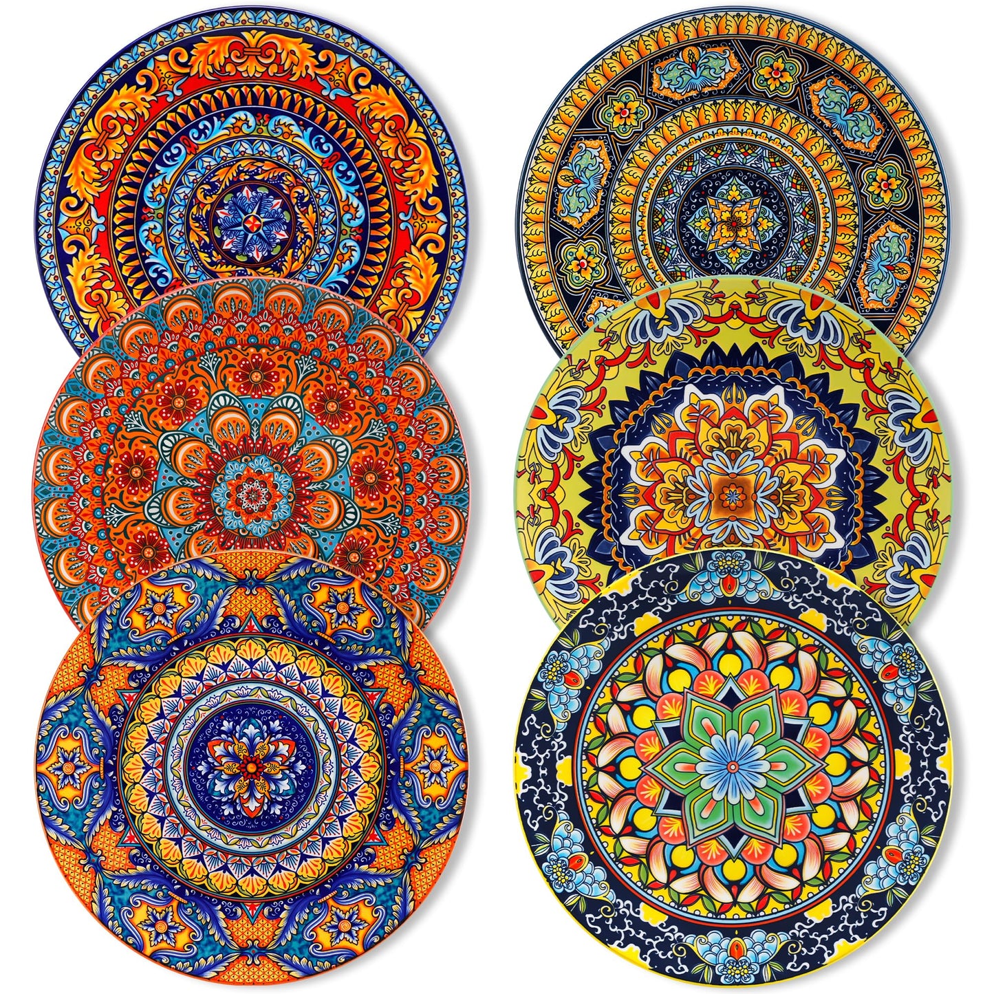 vancasso Colorful Dinner Plates Set of 6, 10.5 Inch Ceramic Kitchen Plates for Dinner, Bohemian Printed Dishes for Dining, Microwave & Dishwasher Safe Plate Set, Series KRVI