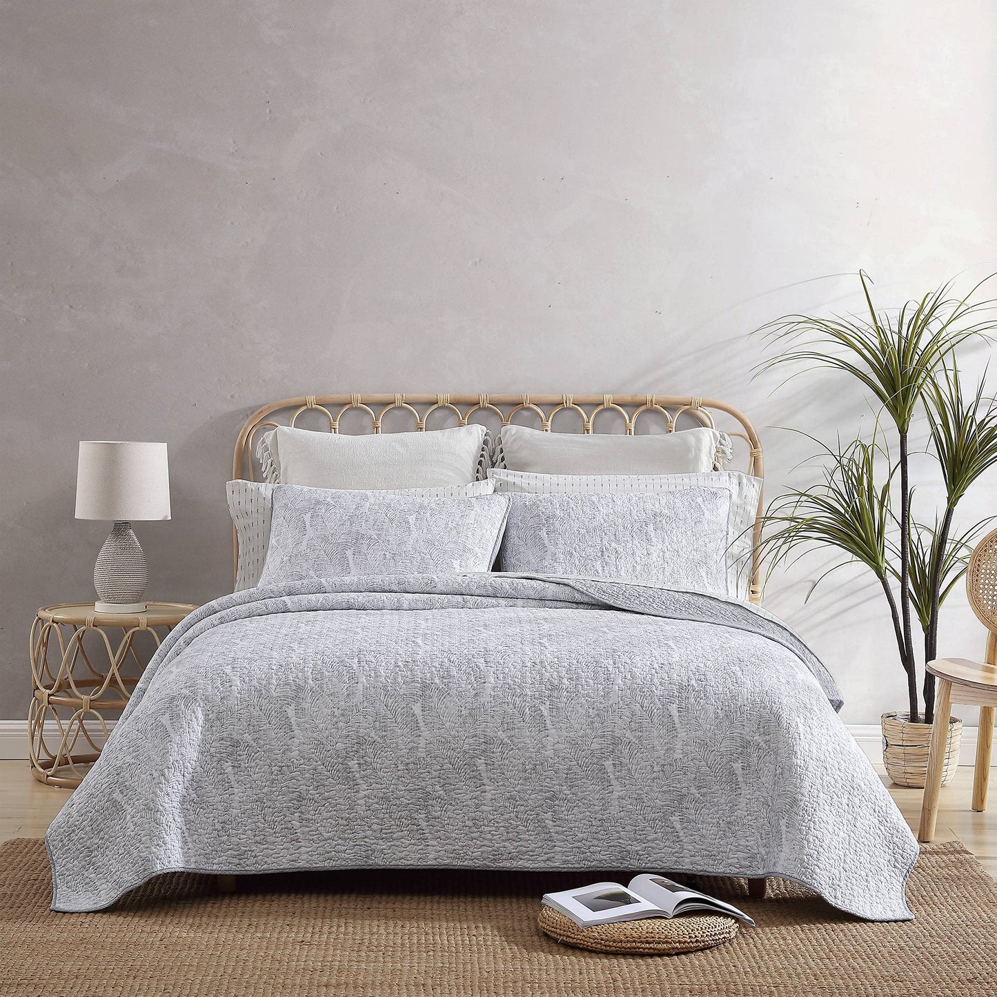 Tommy Bahama - Queen Quilt Set, Reversible Cotton Bedroom Decor with Matching Shams, Coastal Bedding with Textured Reverse(Distressed Water Leaves Grey, Queen)