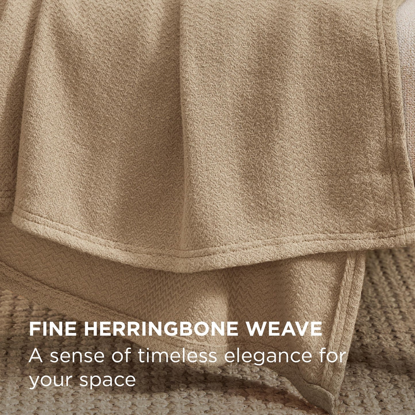 Bedsure GentleSoft 100% Cotton Large Blanket Oversized King for Bed 120x94 inches - Breathable Soft Cozy Herringbone Woven Blanket for Summer, Couch Cover, Light Brown