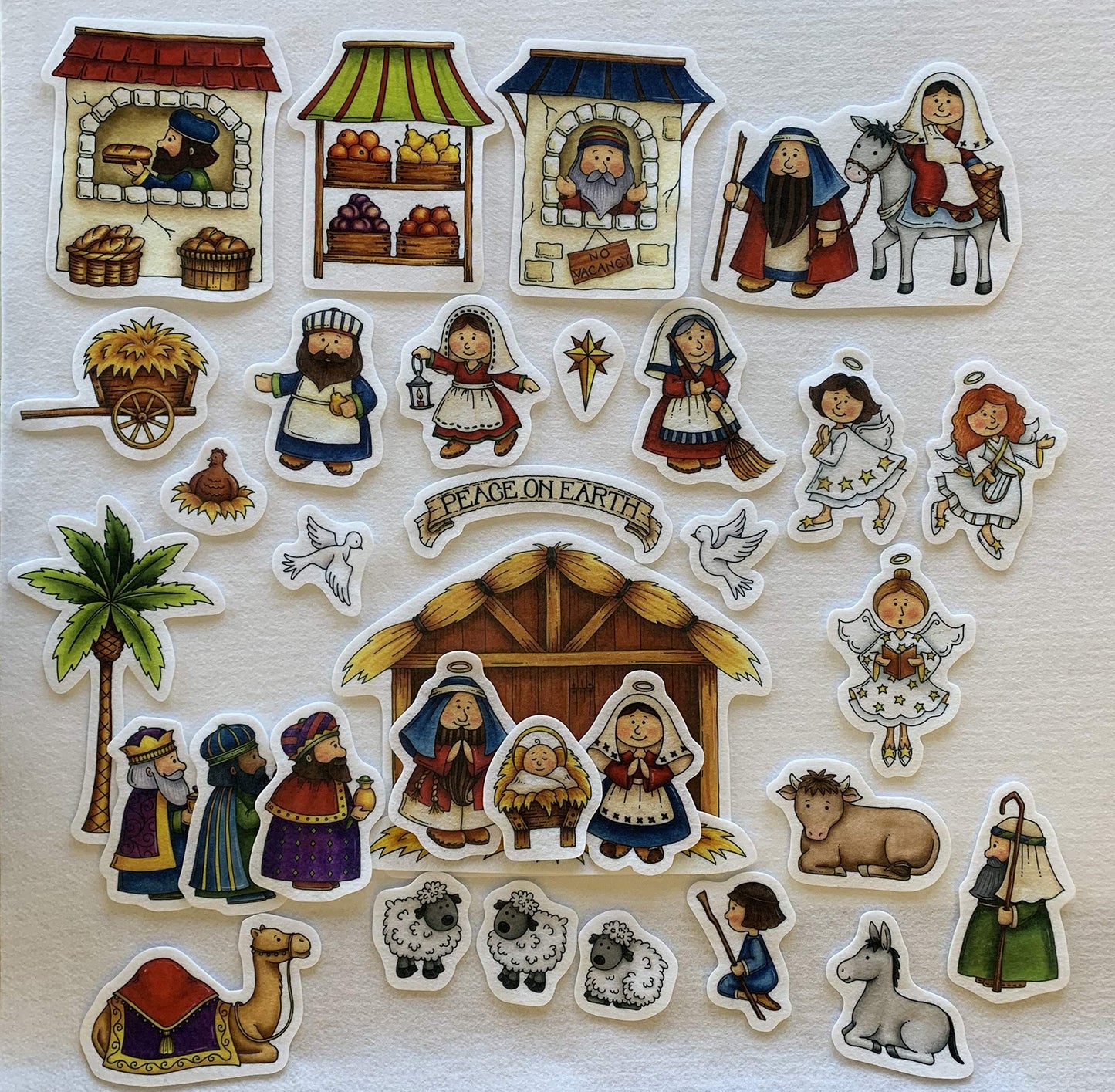 Nativity Scene Felt Figures for Flannel Board Stories Birth of Jesus Christmas- Precut & Ready to Use