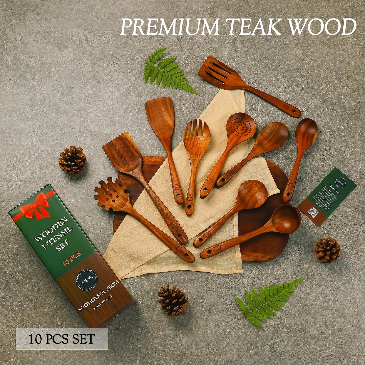 SOOMGYEOL SEOM 10-Piece Teak Wood Cooking Utensil Set