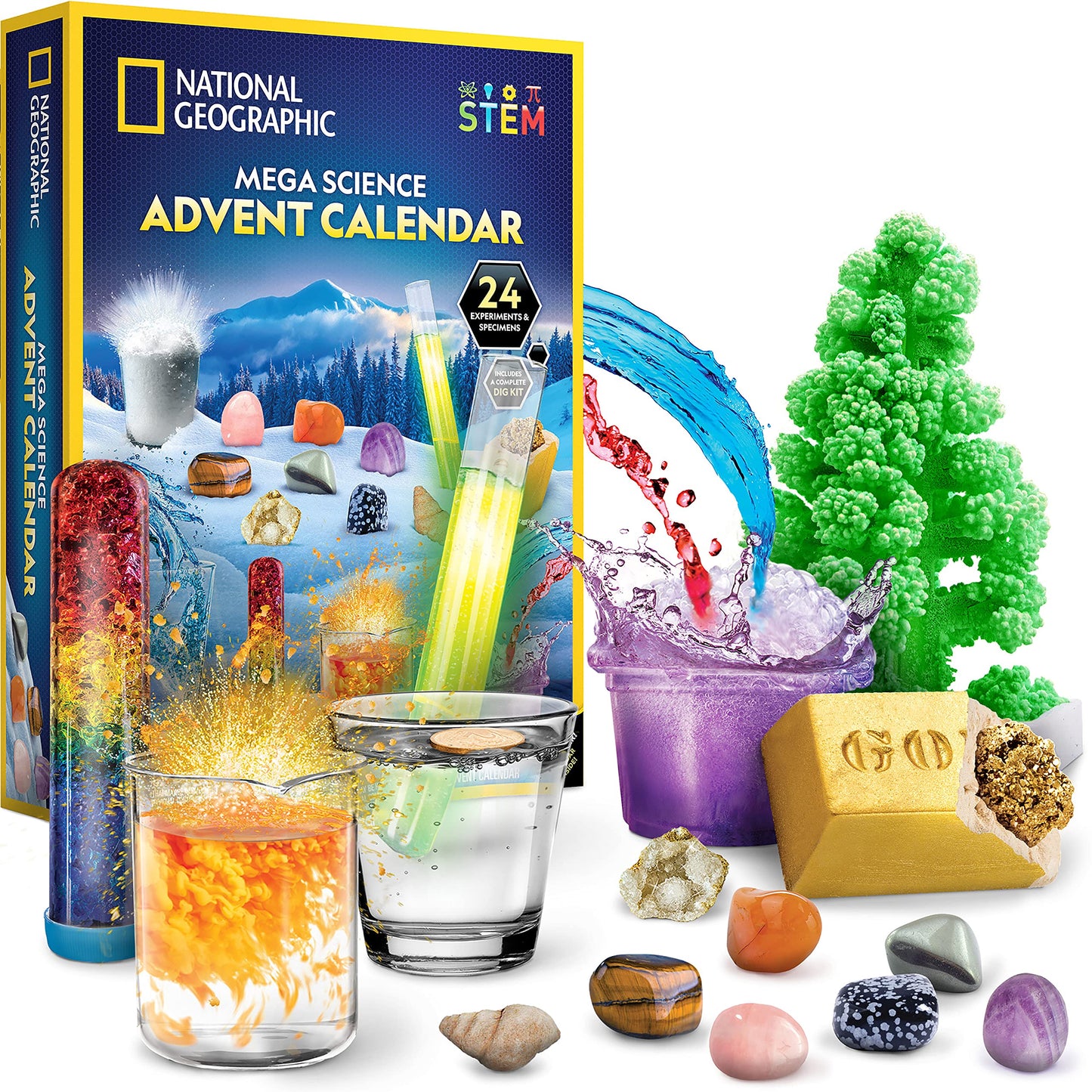 NATIONAL GEOGRAPHIC Science Kit & Rock Collection Advent Calendar 2025 – Jumbo Advent Calendar with 24 Days of Science Experiments, Gemstones & More for Kids, STEM Projects for Kids Ages 8-12